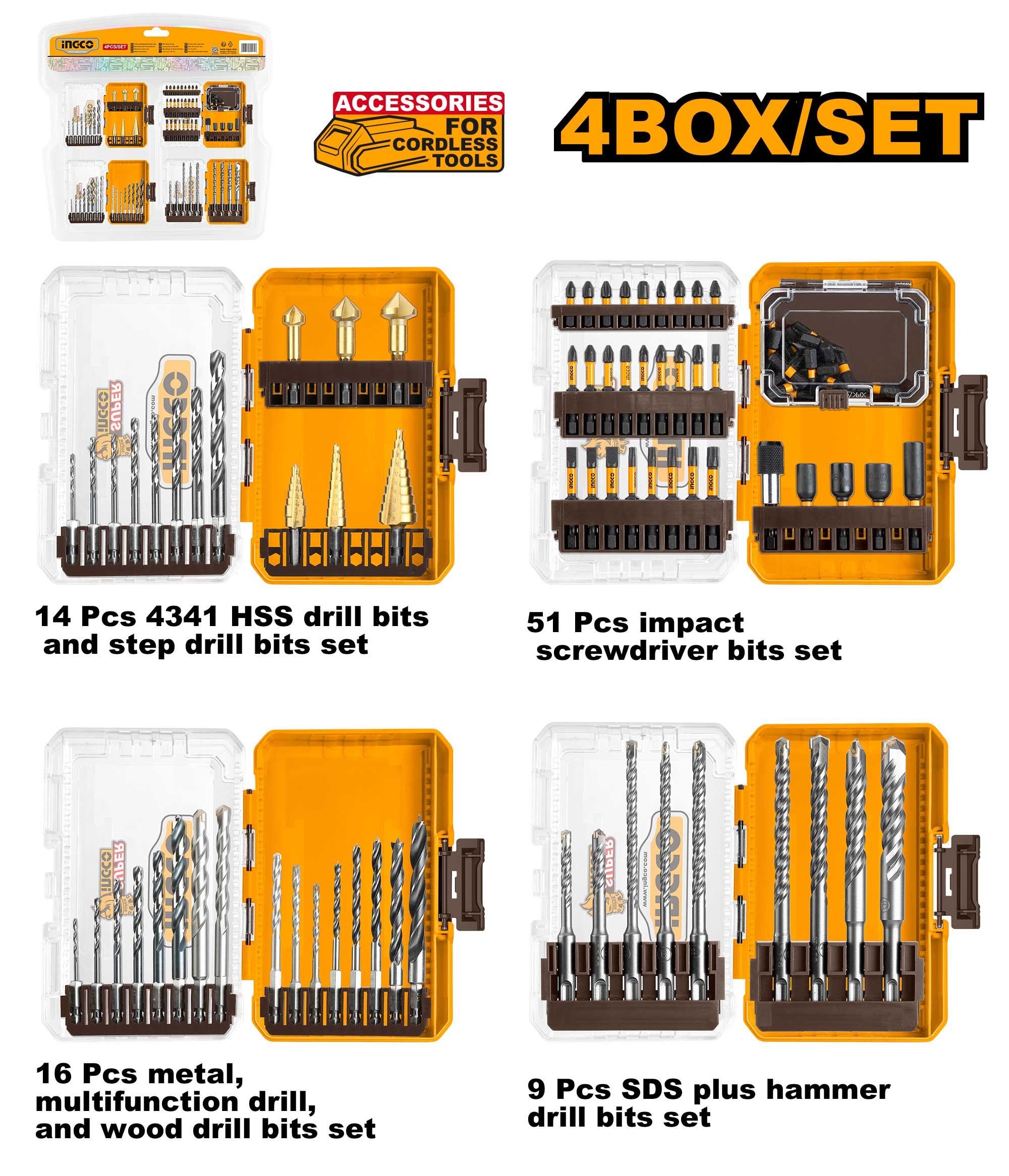 Combo 4 Cajas De Brocas, Puntas Y Accesorios Para Barreno Y Rotomartillo Inalambrico