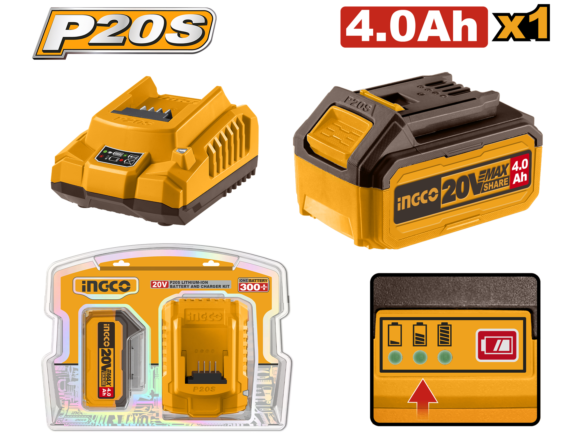 SET DE UNA BATERIA DE LITIO Y UN CARGADOR 20V, 4Ah