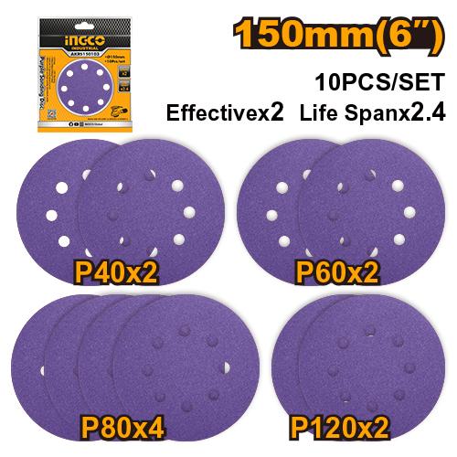 10 Pcs Discos De Lijar Morado 6" (150Mm) P40X2 P60X2 P80X4 P120X2
