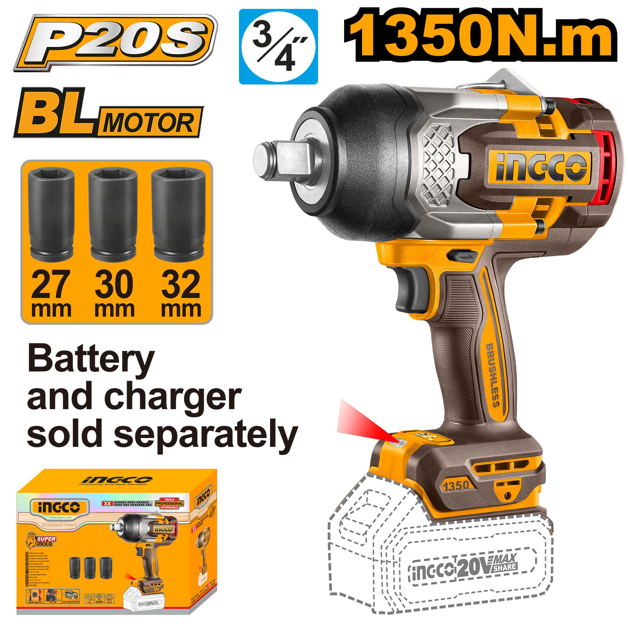 Pistola De Impacto Inalambrica 3/4" 1350Nm 20V Sin Bateria Y Cargador