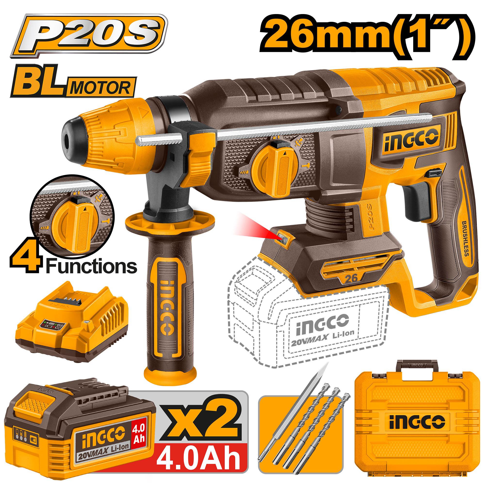 Rotomartillo Inalambrico Sds Plus 20V 1" 2.5J/5000Bpm Con Dos Baterias 4.0Ah Y Cargador