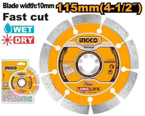 Disco De Diamante Segmentado Ingco 1 Pcs 115(4-1/2")X22.2Mm / 7Mm