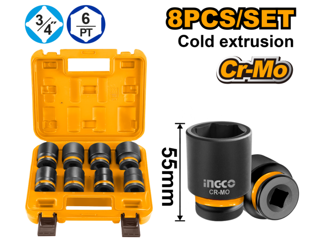 Set De 8 Copas De Impacto 3/4" Ingco Industrial