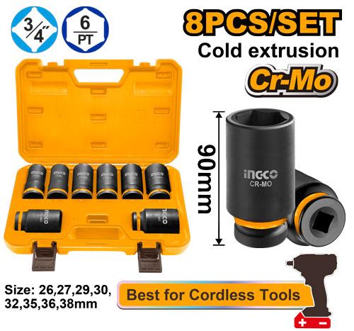 Set De 8 Copas De Impacto Profundidad 3/4" Ingco Industrial