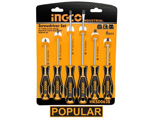 Set De Desarmadores Imantados 6 Pzs, 3 Planos Y 3 Phillips, 75Mm 100Mm Y 150Mm, Mango Bimaterial Ind
