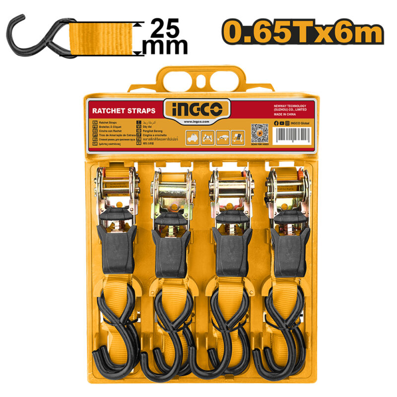 Cinta De Ratchet Con Gancho 0.65Ton 25Mm, 6M De Largo Ingco