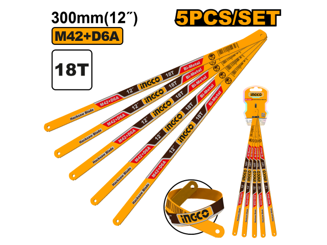 Sierras De Repuesto 5 Pzs Flexible 18 Dientes Industrial Para Sierra De Mano Ingco 12"