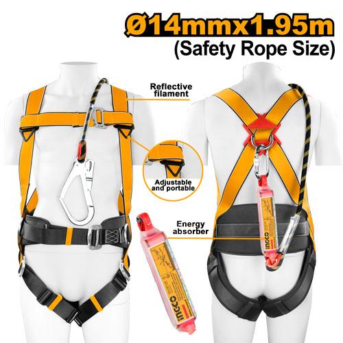 Arnes De Cuerpo Industrial Ingco 3 Conexiones Con Faja Y Cordon Absorbente De Energia