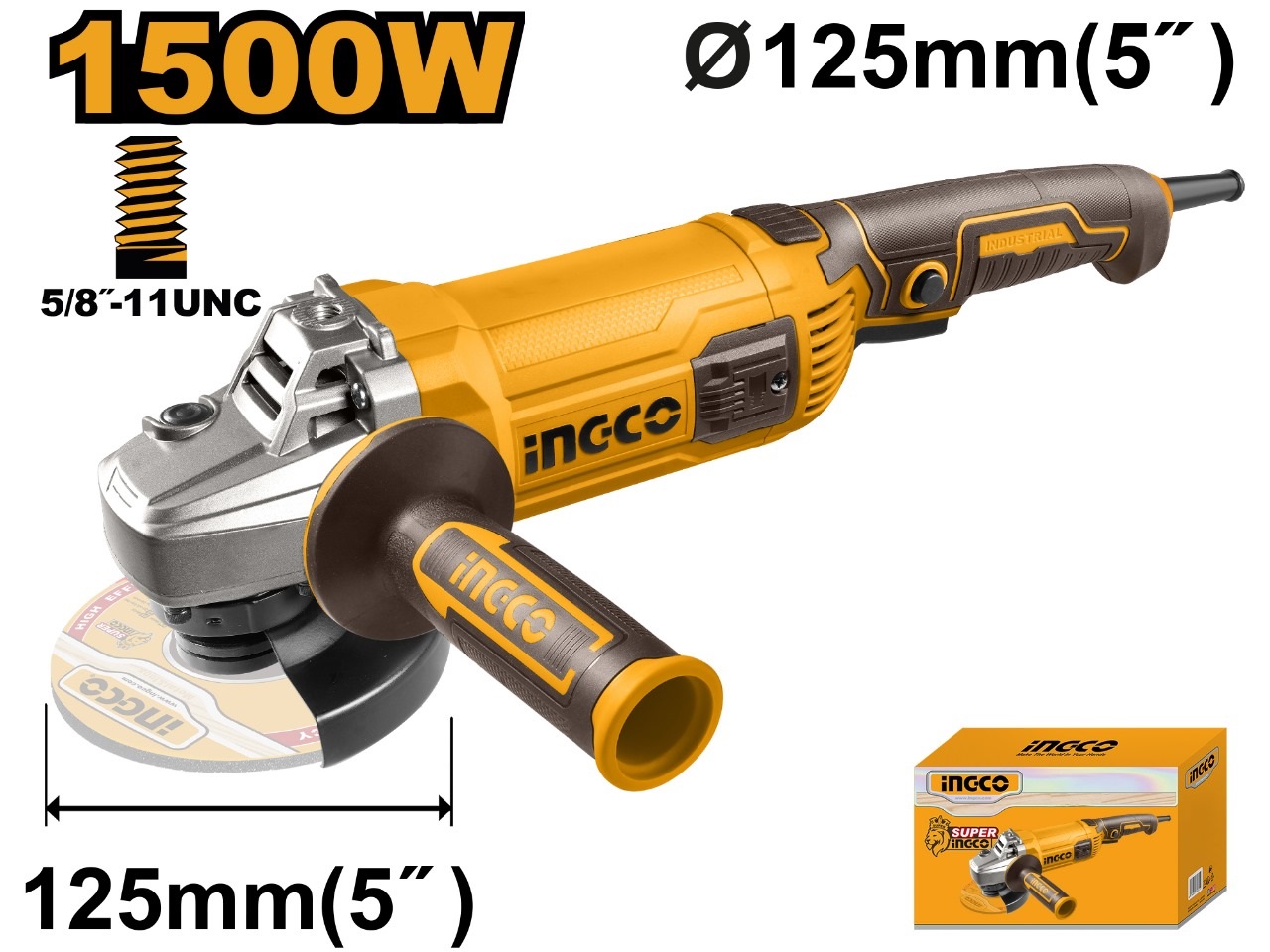 Esmeril Angular Ingco 5", 1500W 110-120V, 60Hz
