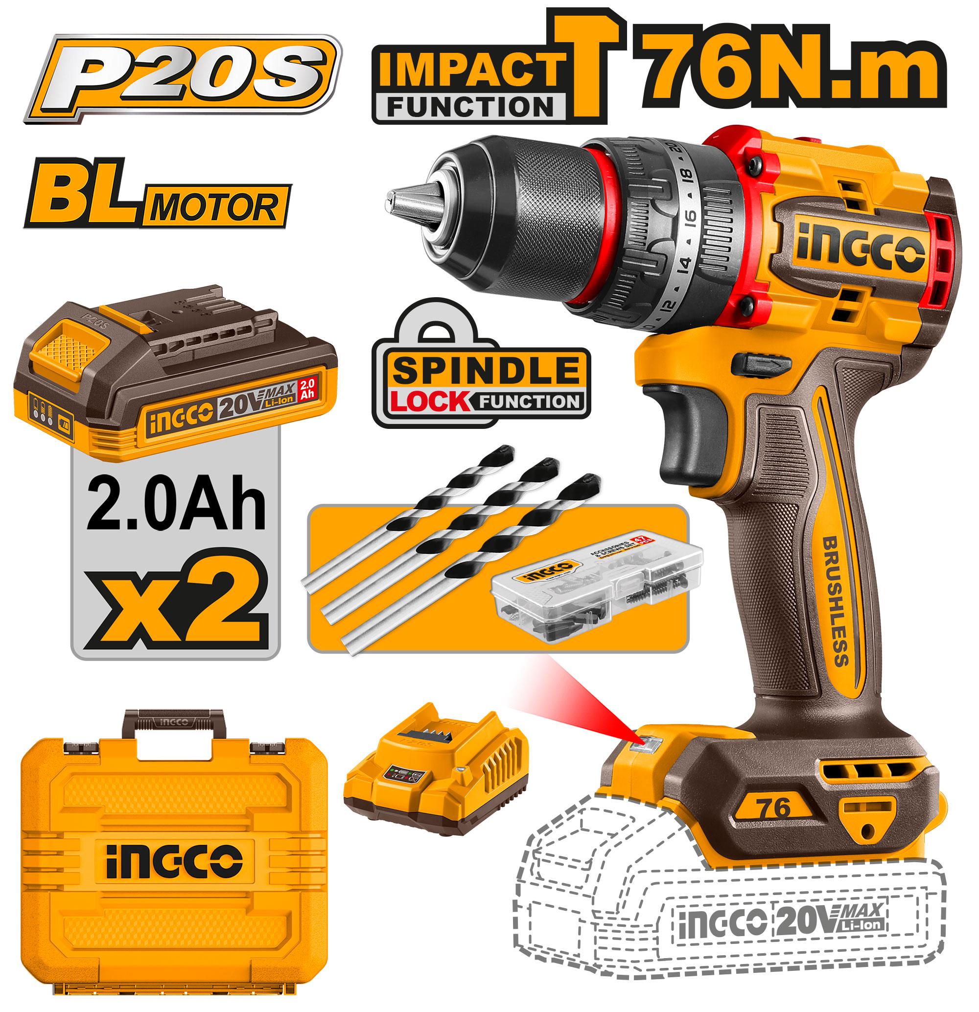 Barreno De Impacto Inalambrico 1/2" 76Nm Compact Bl 20V Bl 2 Bat. Y Carg.