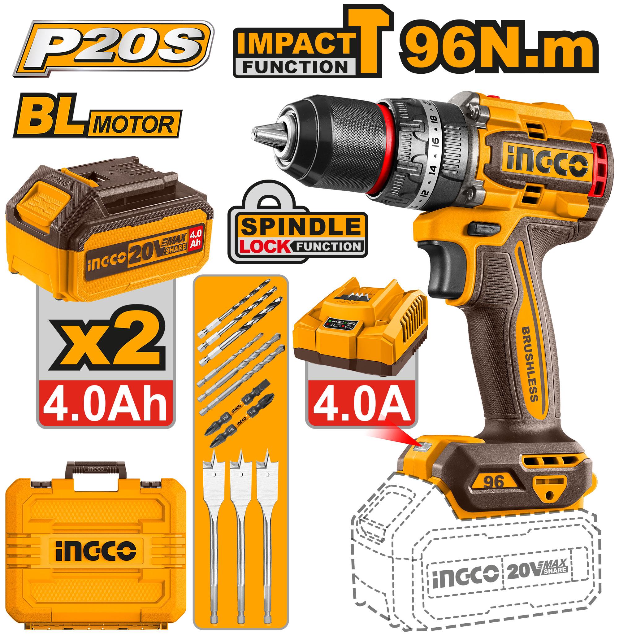 Barreno De Impacto Inalambrico 1/2" 96Nm Compact Bl 20V Bl 2 Bat. Y Carg.