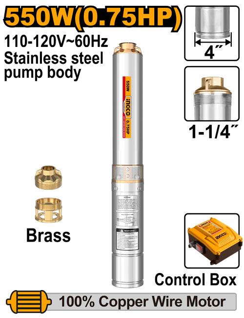 Bomba Sumergible 550W 4", 0.75Hp Con Caja 110V/60Hz