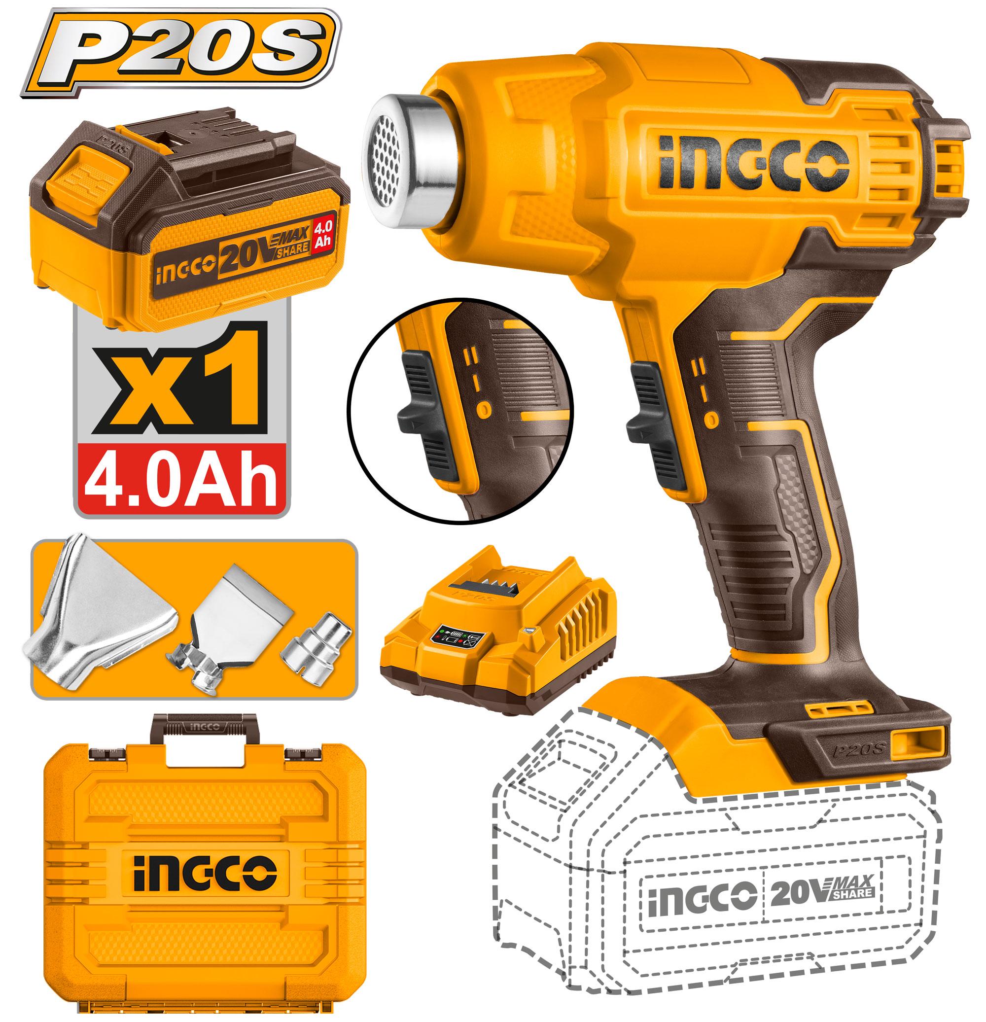 Pistola De Calor Inalambrica 20V 300/550°C Con Bateria Y Cargador 4.0Ah