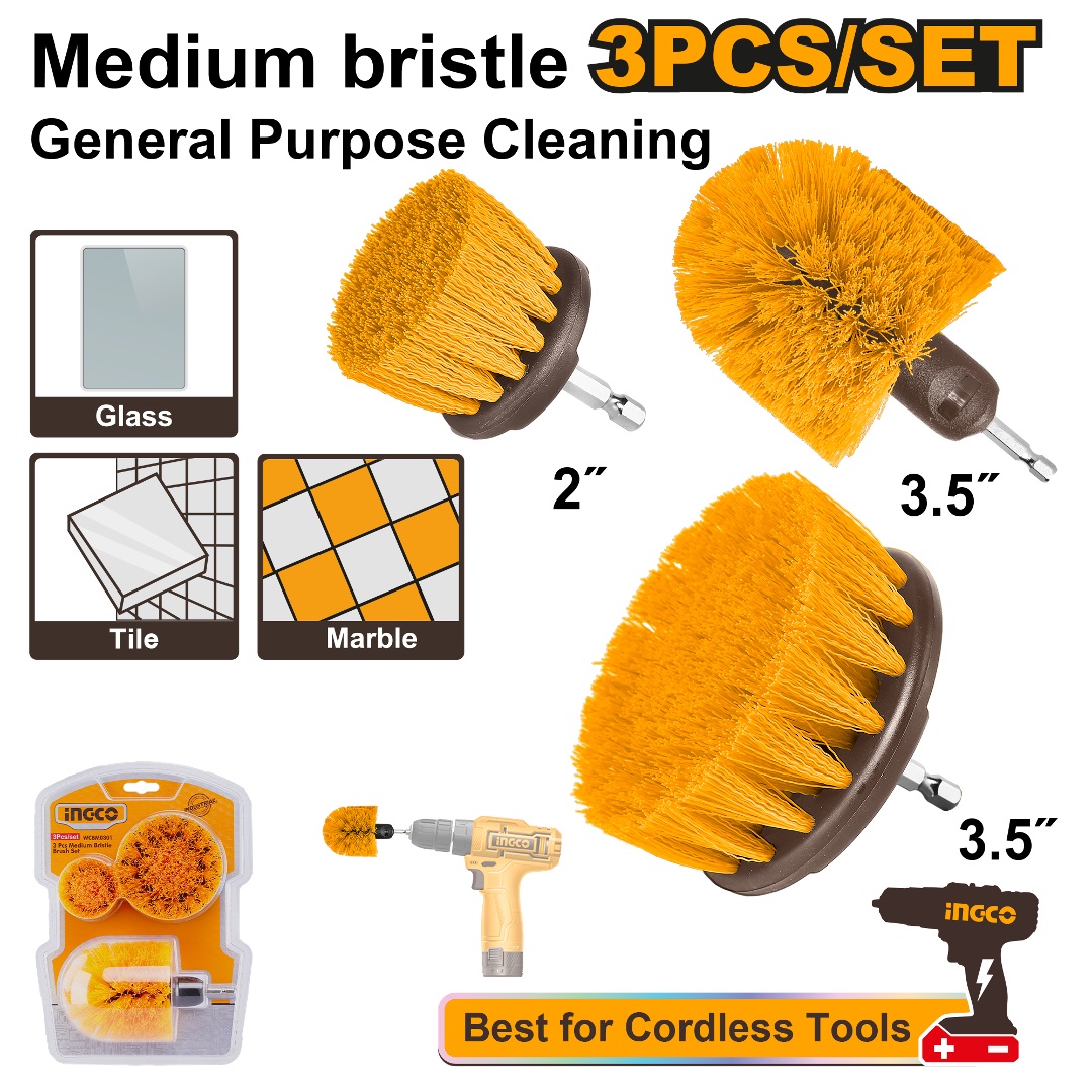 Set De 3 Pzs, 2", 3" Y 3.5" Cepillo Para Patio Con Cerdas Intermedias