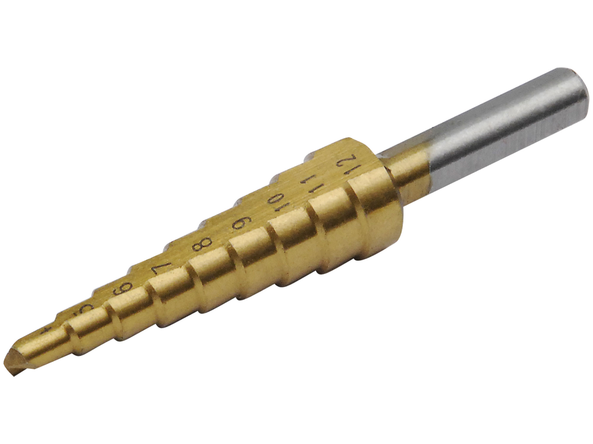 Broca Escalonada Gold Titaniod4-12/1Mm, 9 Escalones, Vastagod6Mm, L69Mm