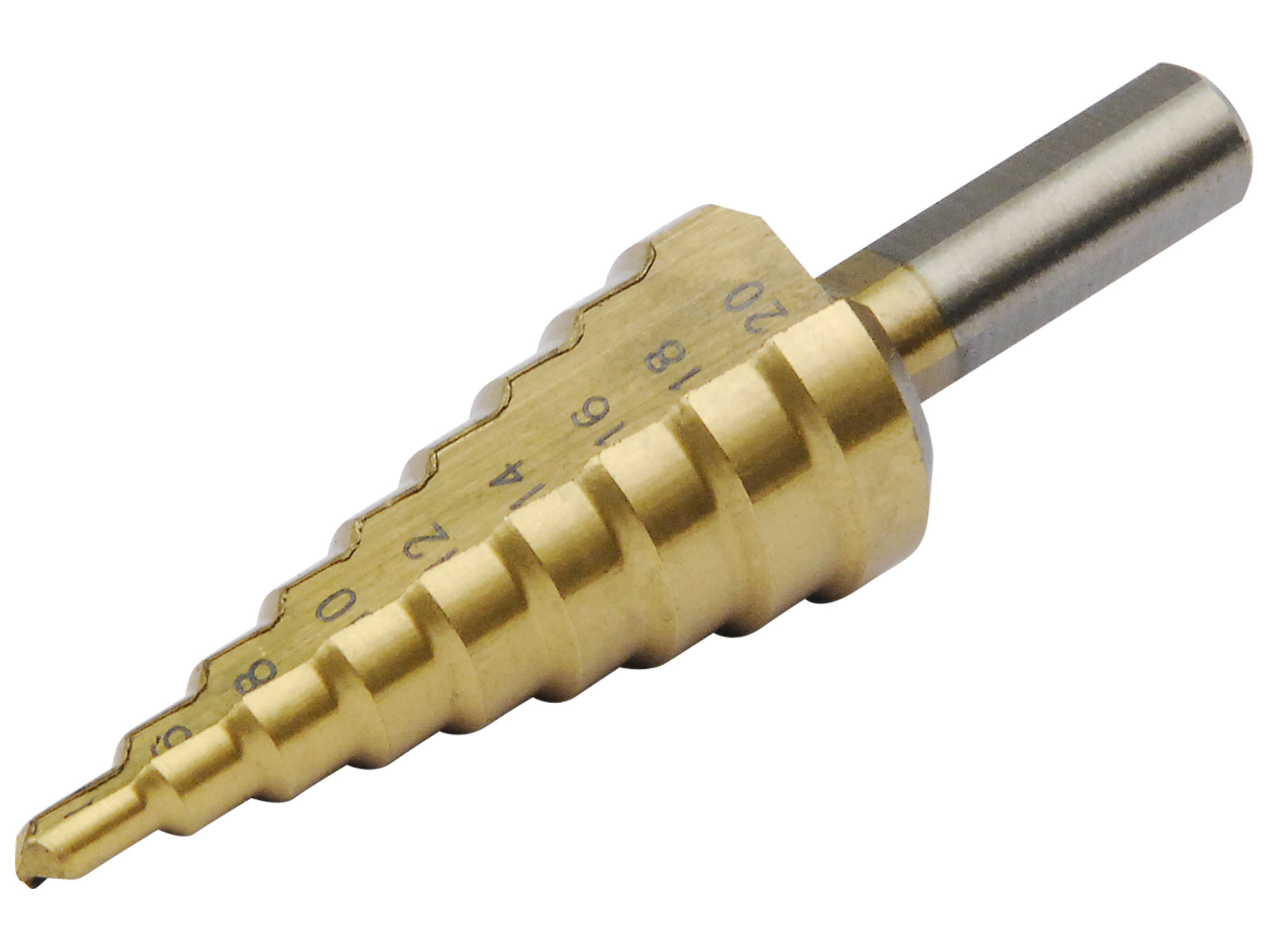 Broca Escalonada Gold Titaniod4-20/2Mm, 9 Escalones, Vastagod8Mm, L74Mm