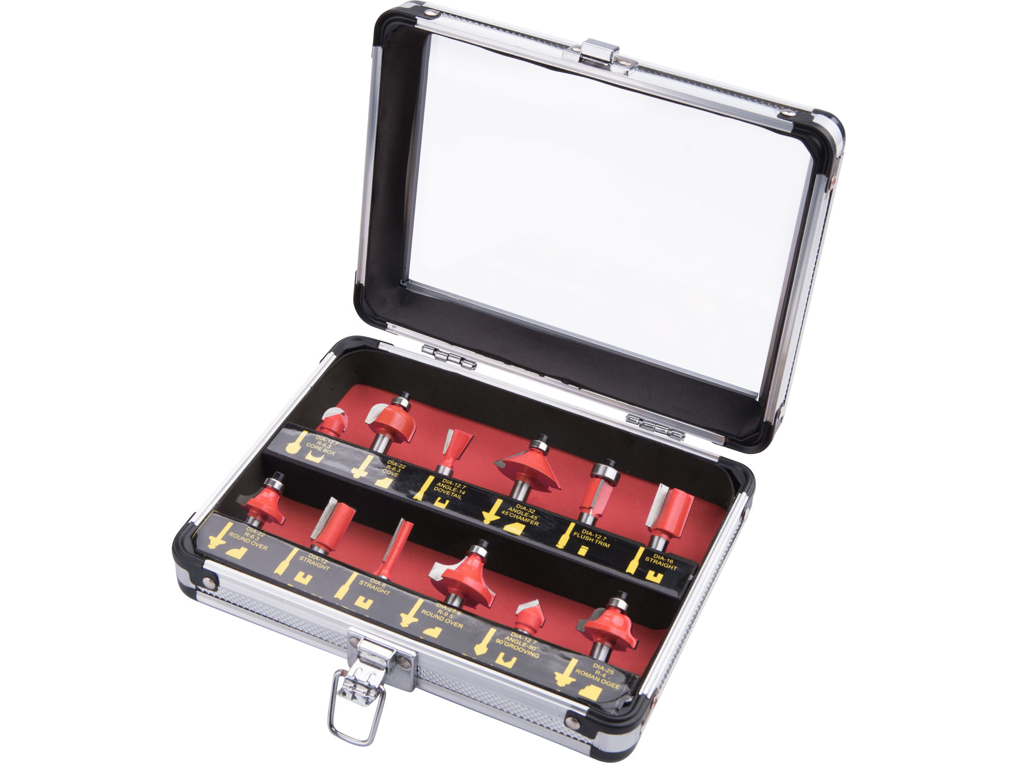 Juego De 12 Brocas Para Router; Vastago 8Mm, Estuche Metalico
