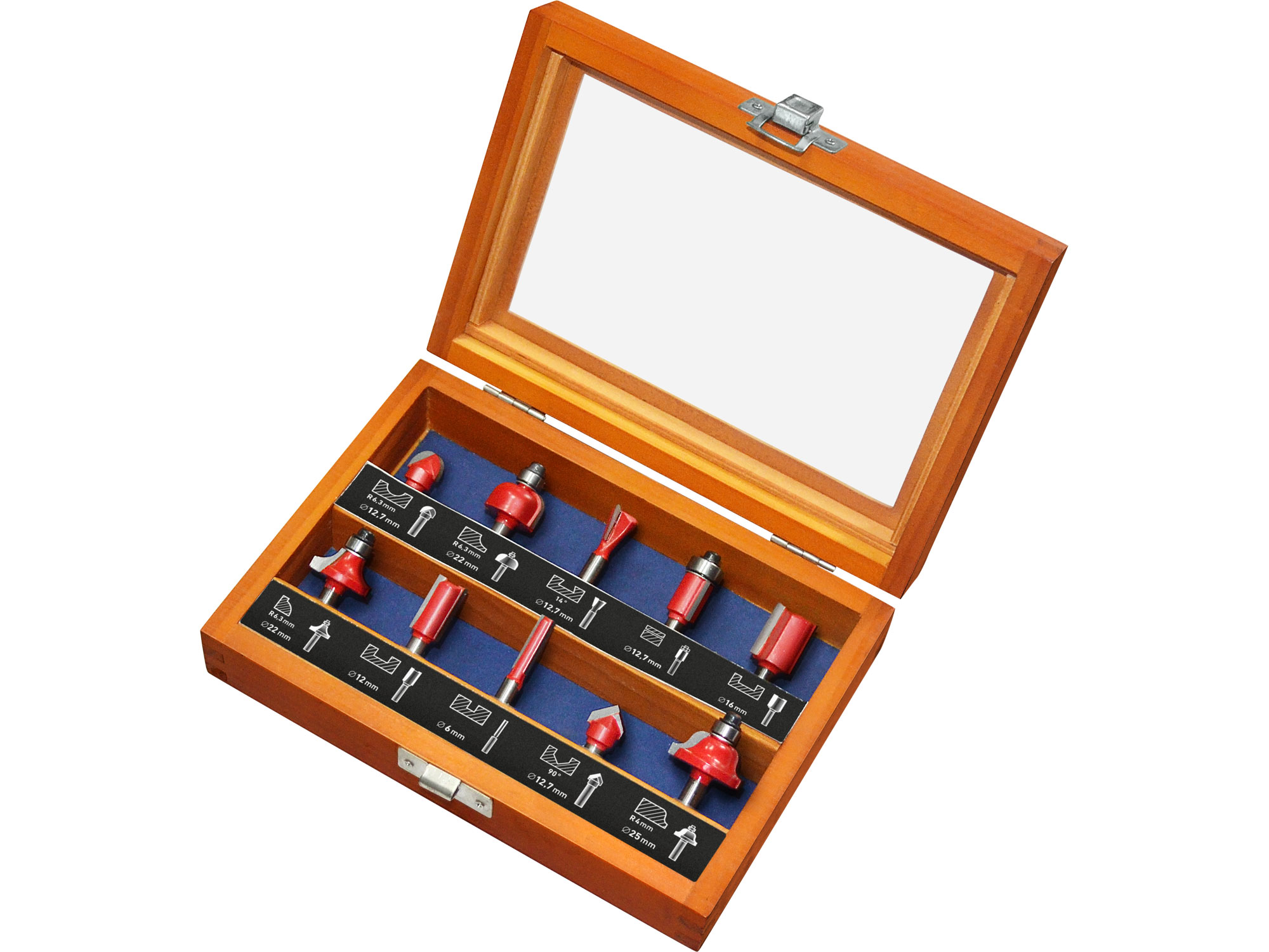 Juego De 10 Brocas Para Router; Vastagod 6Mm, Estuche Madera