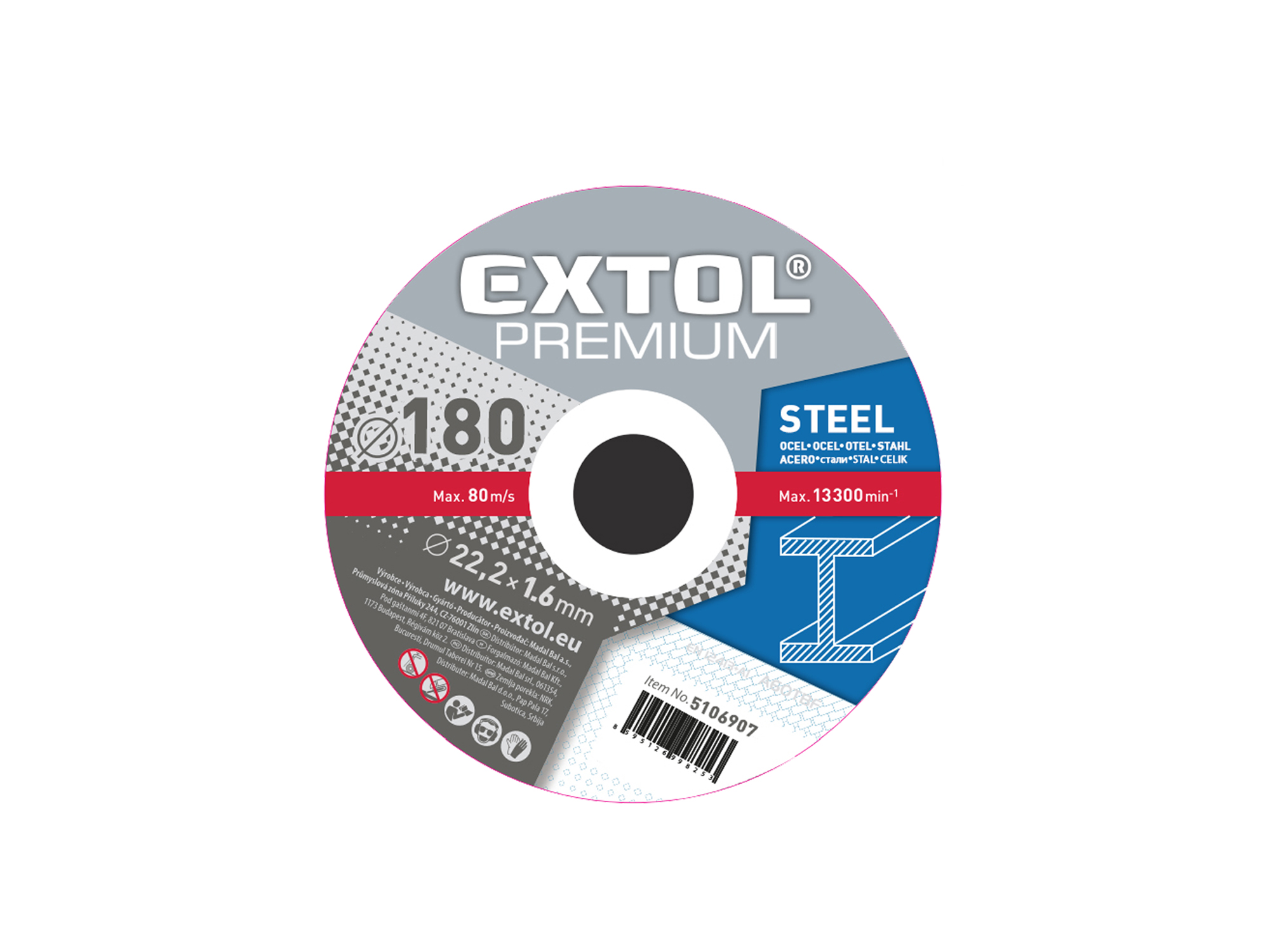 Paquete De 5 Unidades Disco De Corte Para Metal  7" Extol Premium