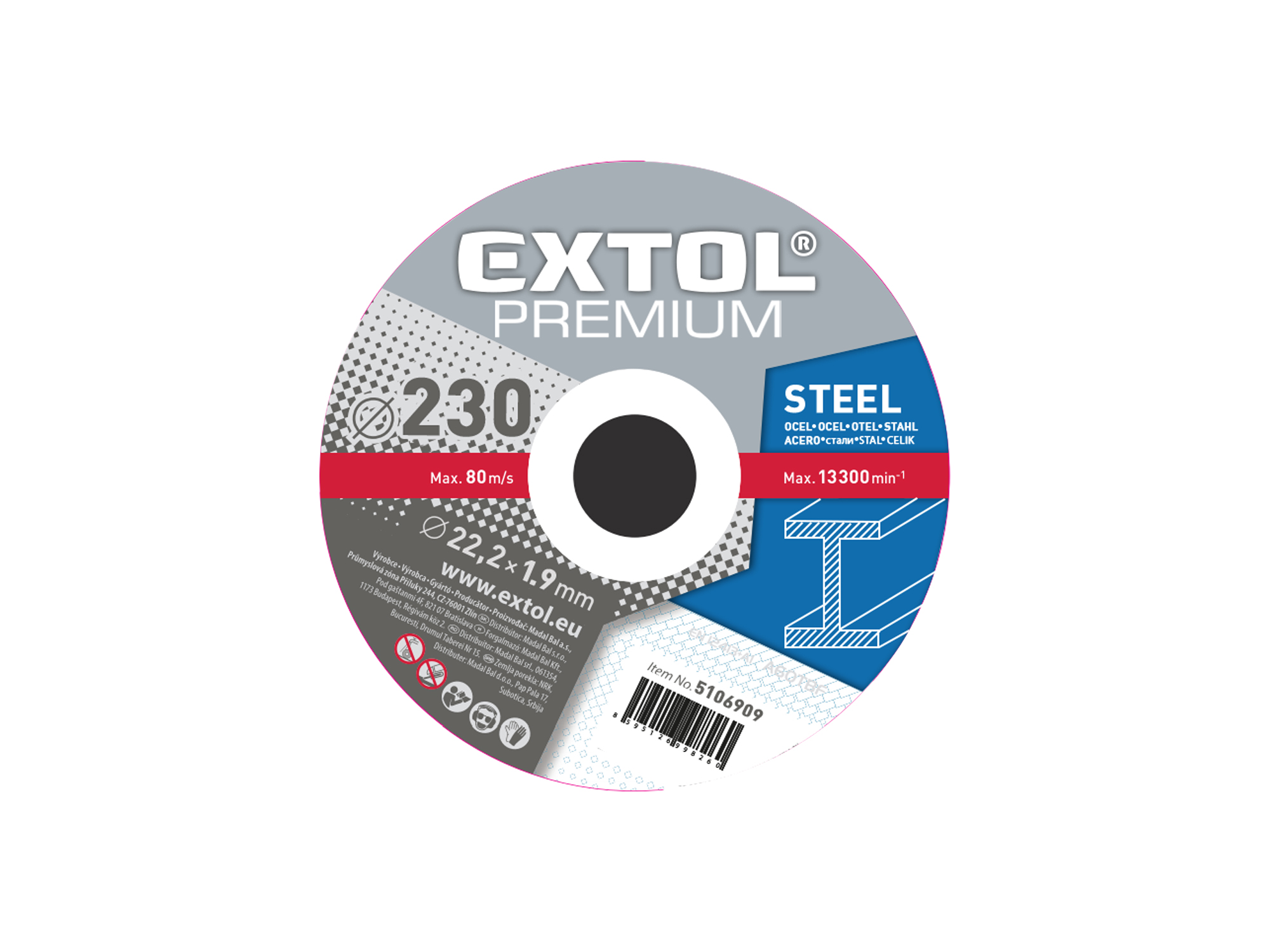 Paquete De 5 Unidades Disco De Corte Para Metal 9" Extol Premium