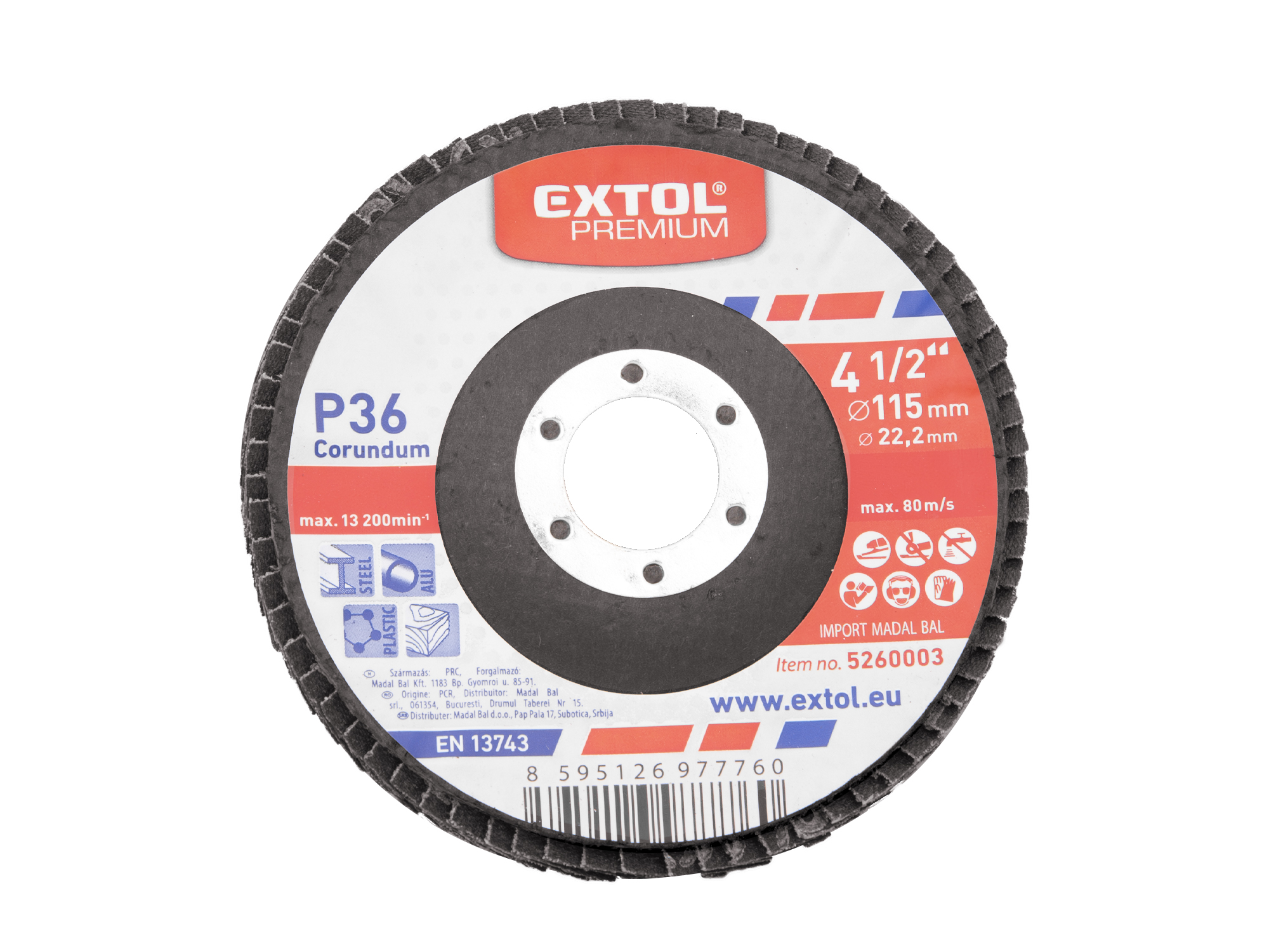 Disco Laminado Tipo Flap 4 1/2" P36 Extol P