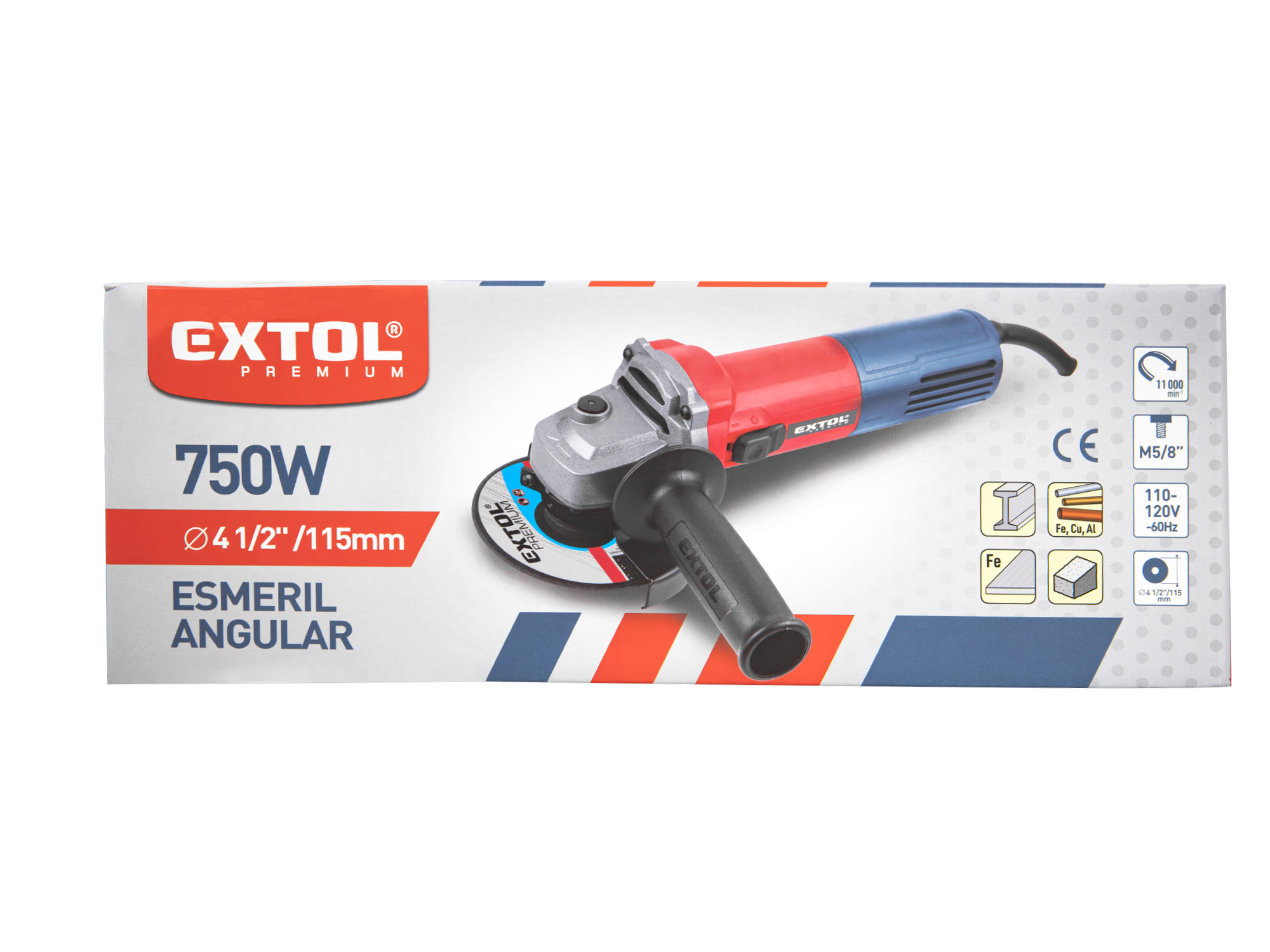 Esmeril Angular Extol Premium 4 1/2" 750W Encastre 5/8" - Imagen 2