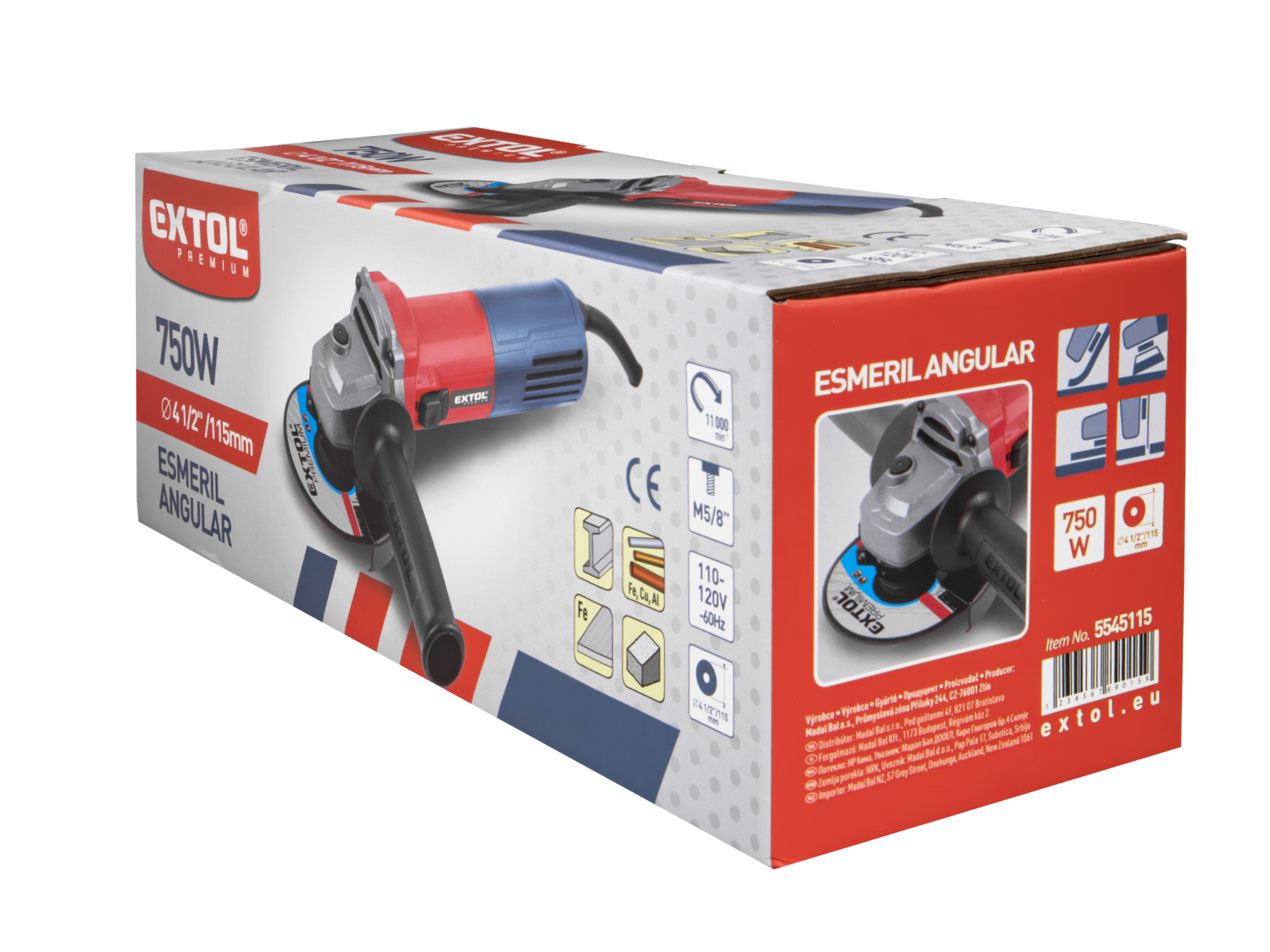 Esmeril Angular Extol Premium 4 1/2" 750W Encastre 5/8" - Imagen 3