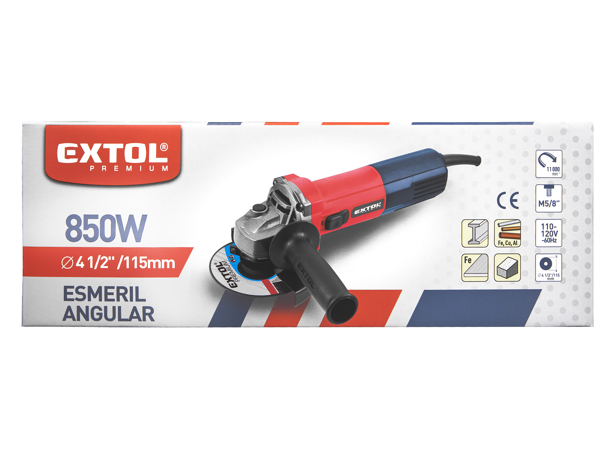 Esmeril Angular Extol Premium 4 1/2" 850W Encastre 5/8" - Imagen 1