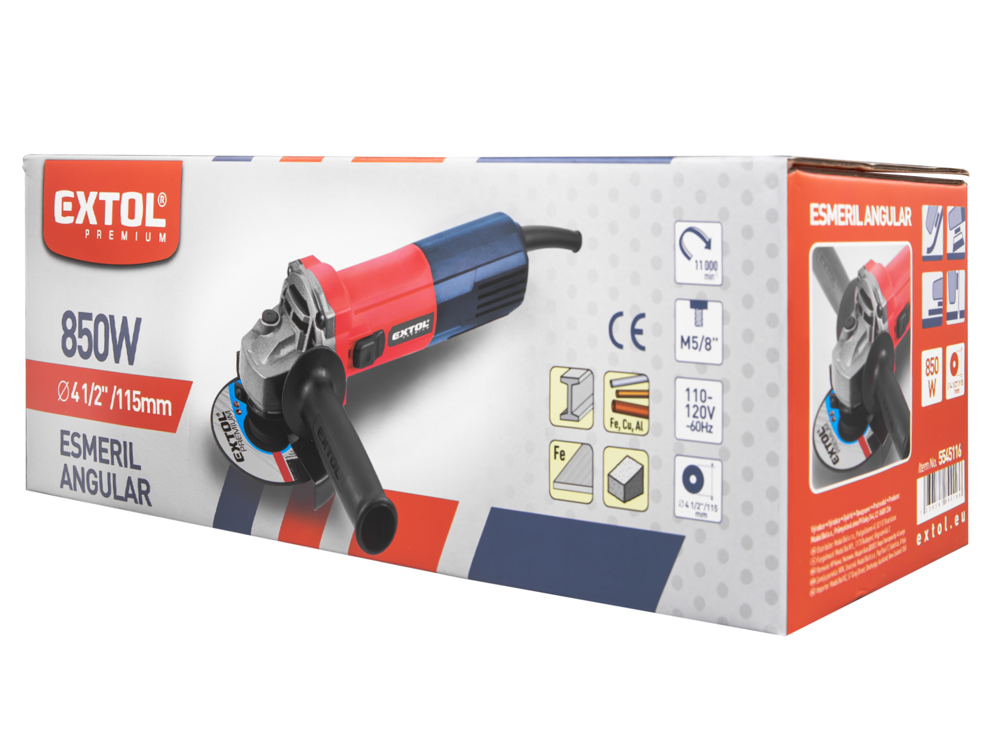 Esmeril Angular Extol Premium 4 1/2" 850W Encastre 5/8" - Imagen 2