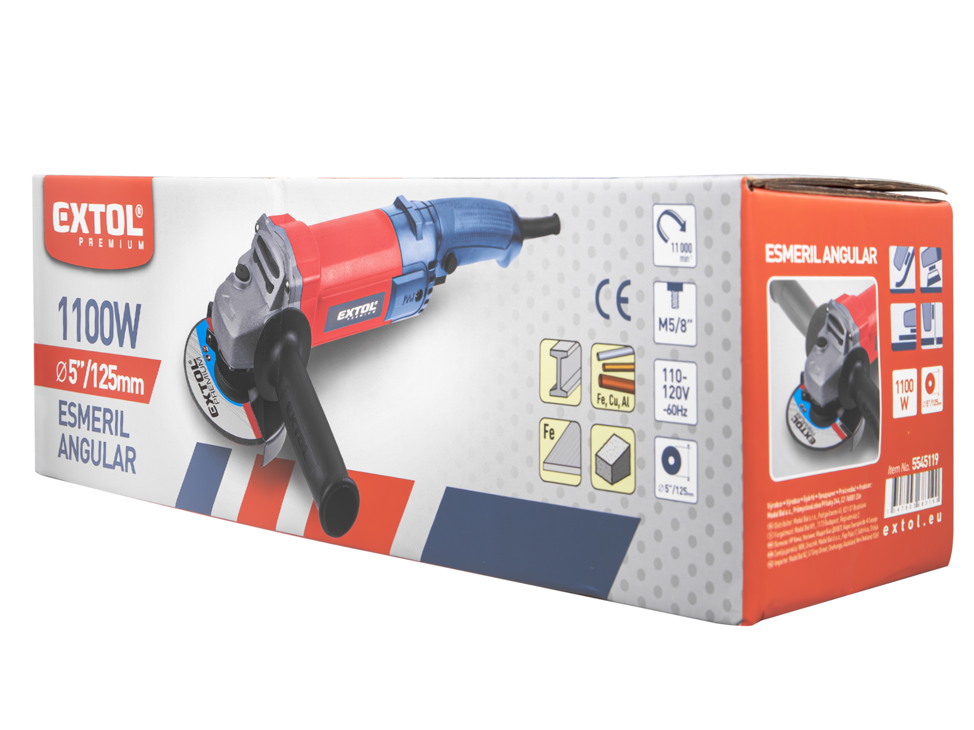 Esmeril Angular Extol Premium 5" 1100W Encastre 5/8" - Imagen 2