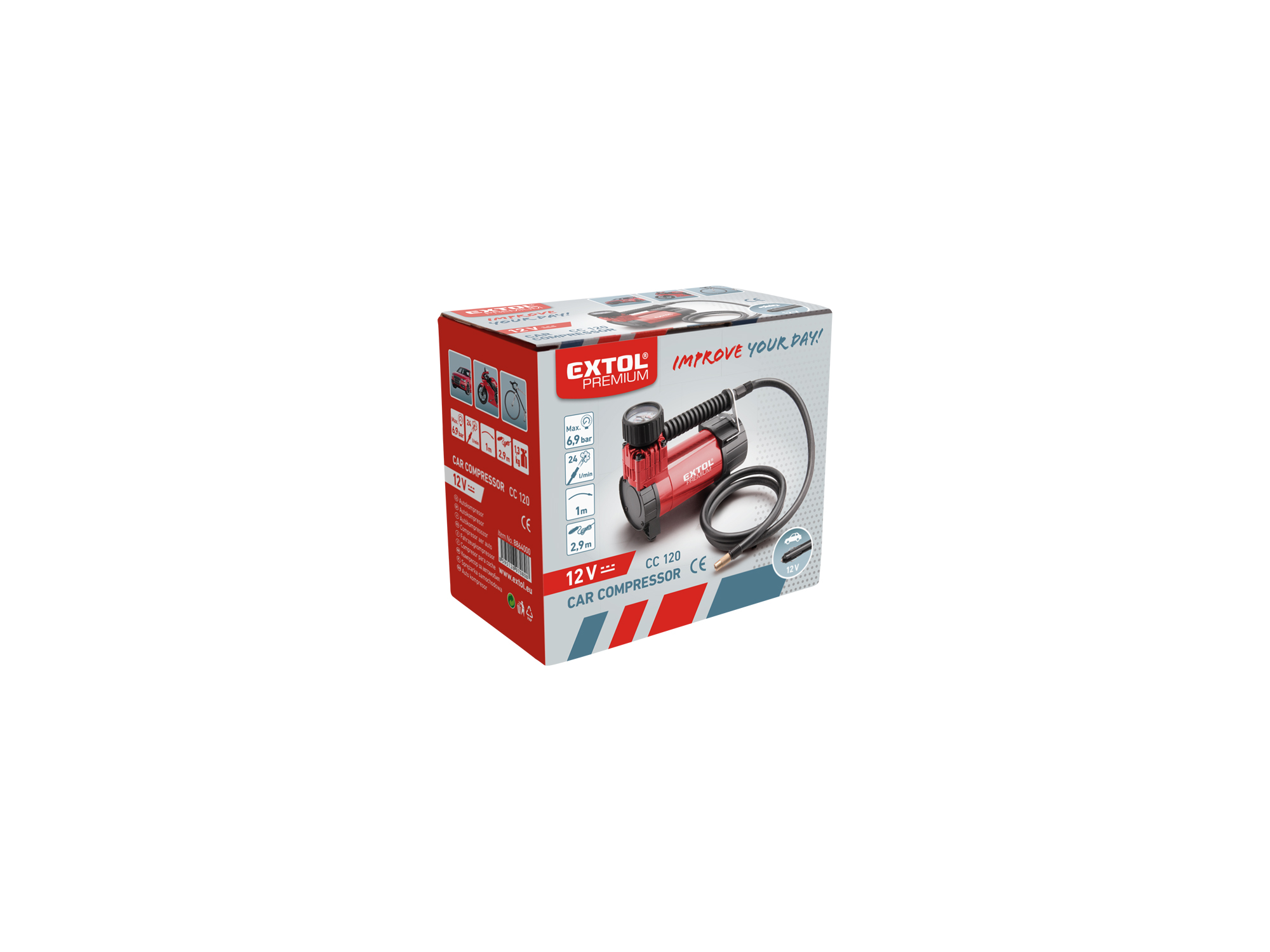 COMPRESOR DE DIAFRAGMA MINI EXTOL 100PSI 12V EP - Imagen 3