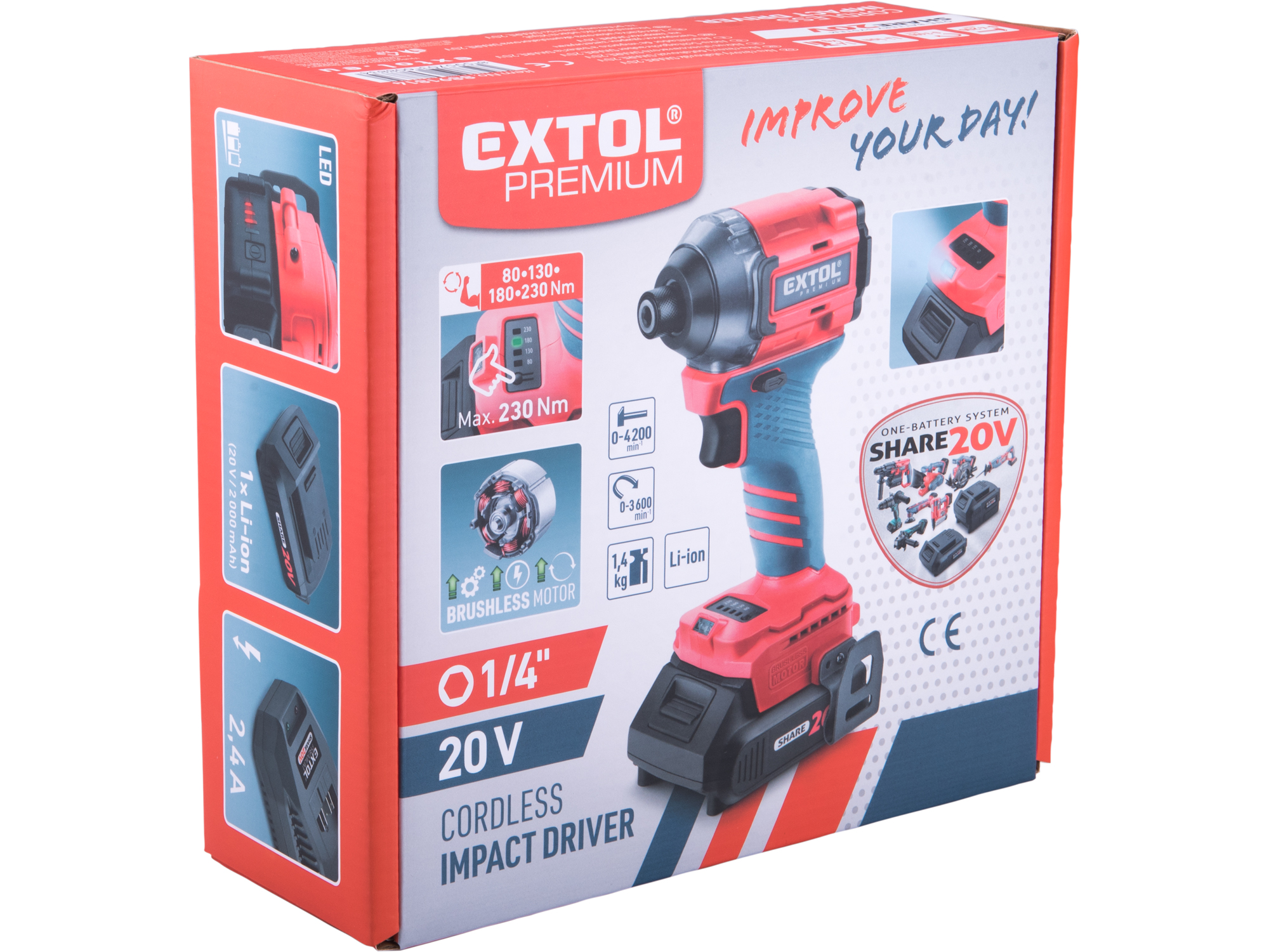 Pistola De Impacto 20V  Extol 1/4" Hex  230Nm Vmax: 3600Rpm Con Bat/Carg - Imagen 8