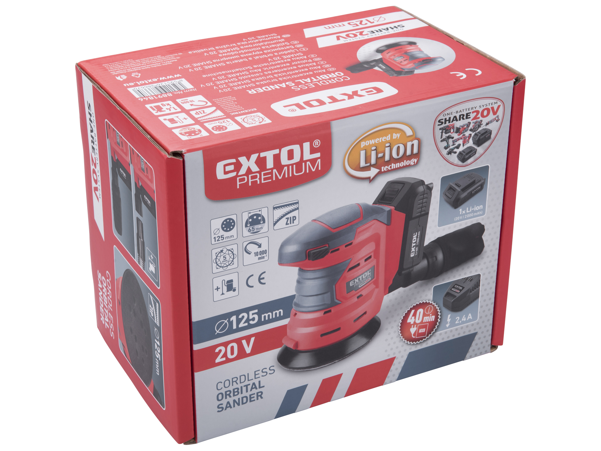 Lijadora Excentrica 20V 5" 125Mm Ep Con Carbones, 1 Cargador 1 Bateria - Imagen 7