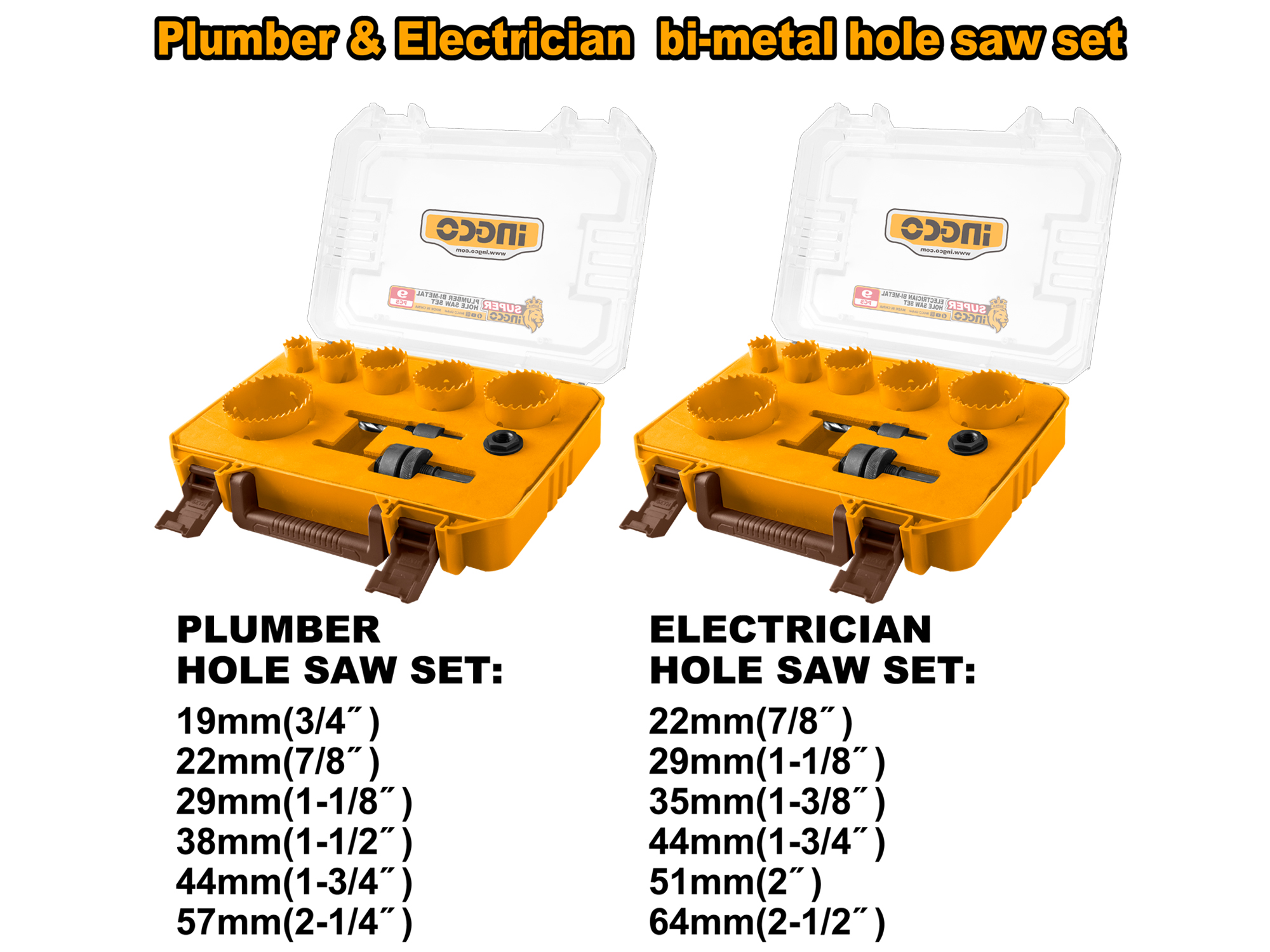 Set Doble De Brocas Sacabocados 18 Pzs Para Plomero Y Electricista Ingco