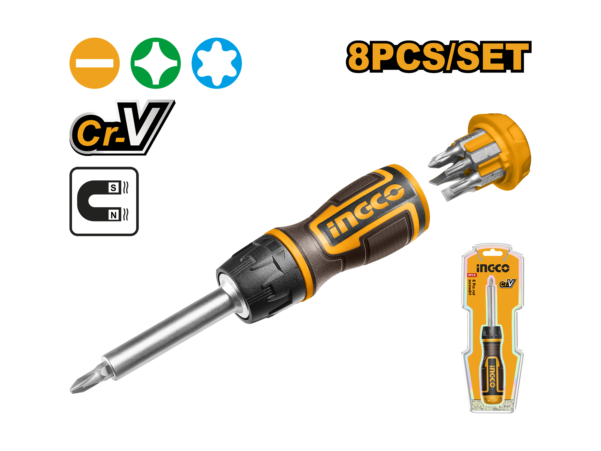 DESARMADOR TIPO RATCH 1/4" 8 PZS INTERCAMBIABLES