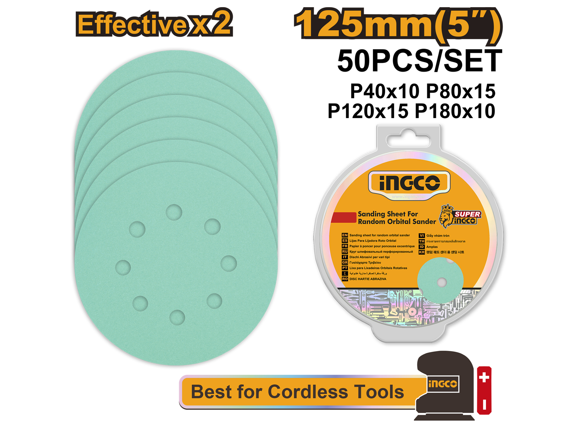SET DE DISCOS DE LIJAR VERDE 5", 50 PZS