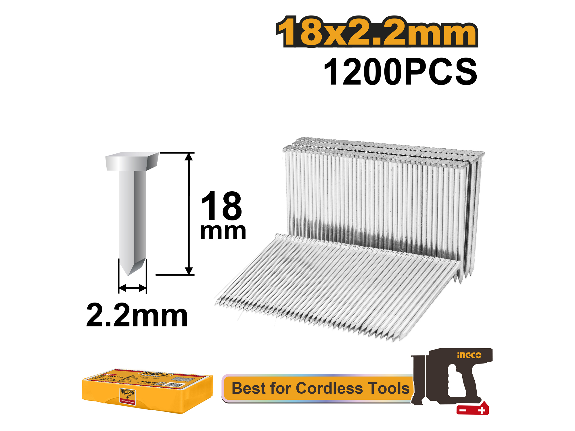 Caja De Clavos Para Clavadora De Concreto 18Mm, 1200Pzs