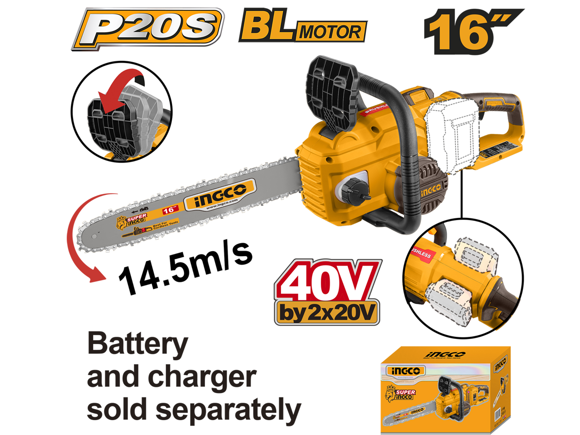 MOTOSIERRA INALÁMBRICA 40V, 16”, SIN BATERÍA NI CARGADOR