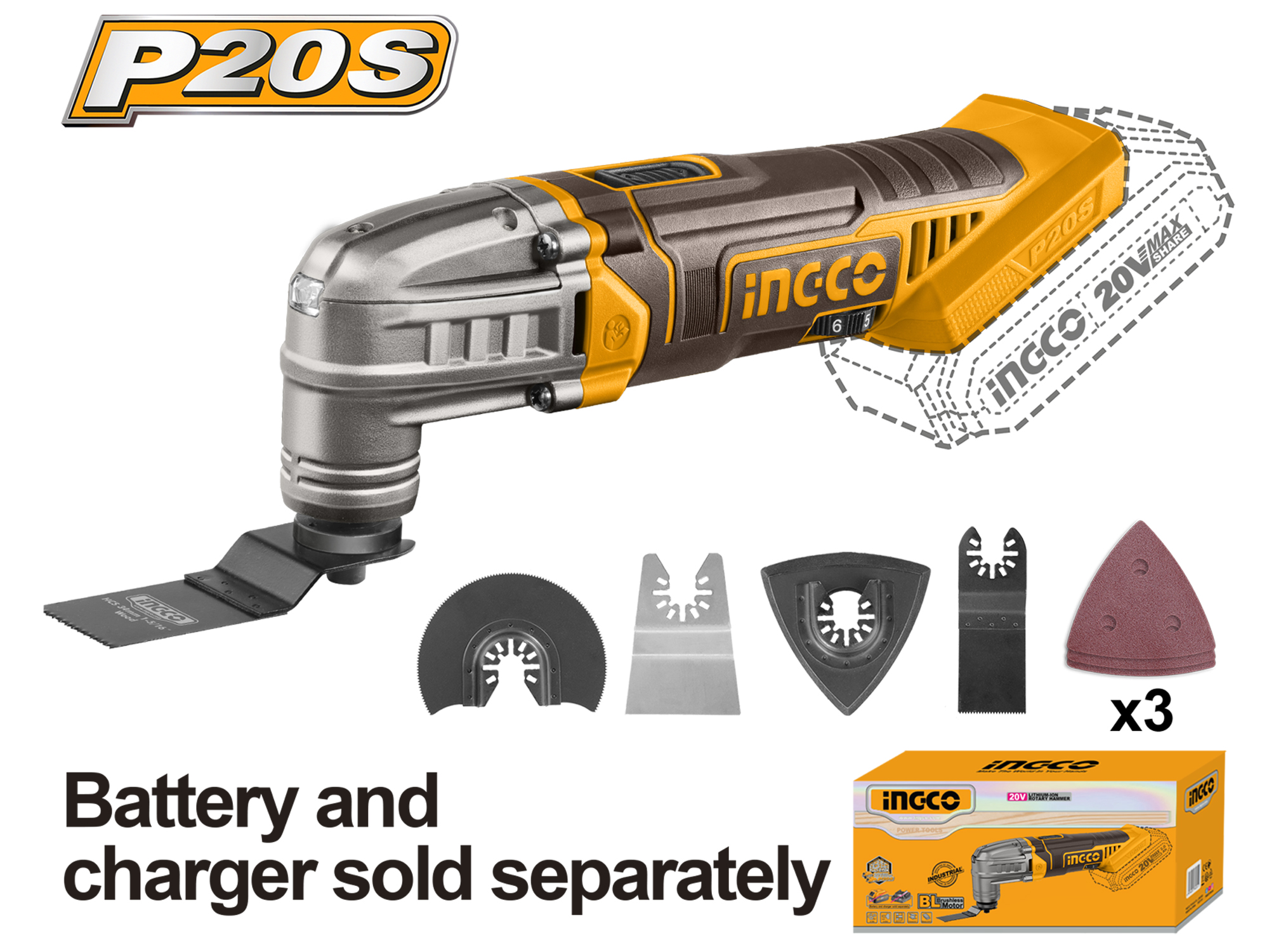 MULTI-TOOL INALÁMBRICO 20V, SIN BATERÍA NI CARGADOR