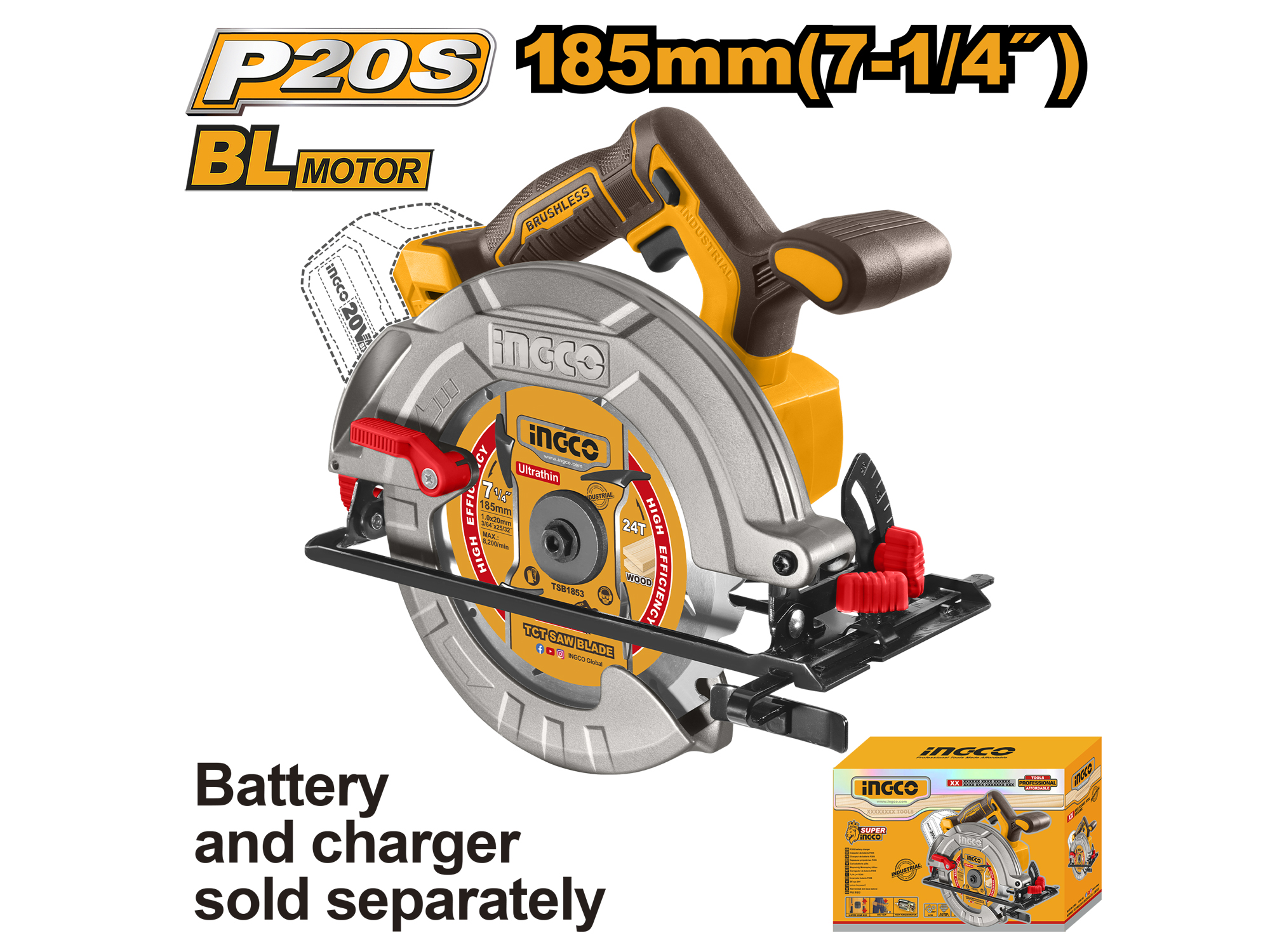 SIERRA CIRCULAR INALAMBRICA 20V, 7-1/4”, SIN BATERÍA NI CARGADOR