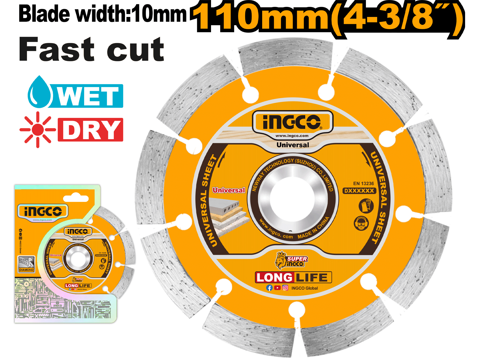 Disco De Diamante Segmentado Ingco 1 Pcs 110(4-3/8")X20X10Mm