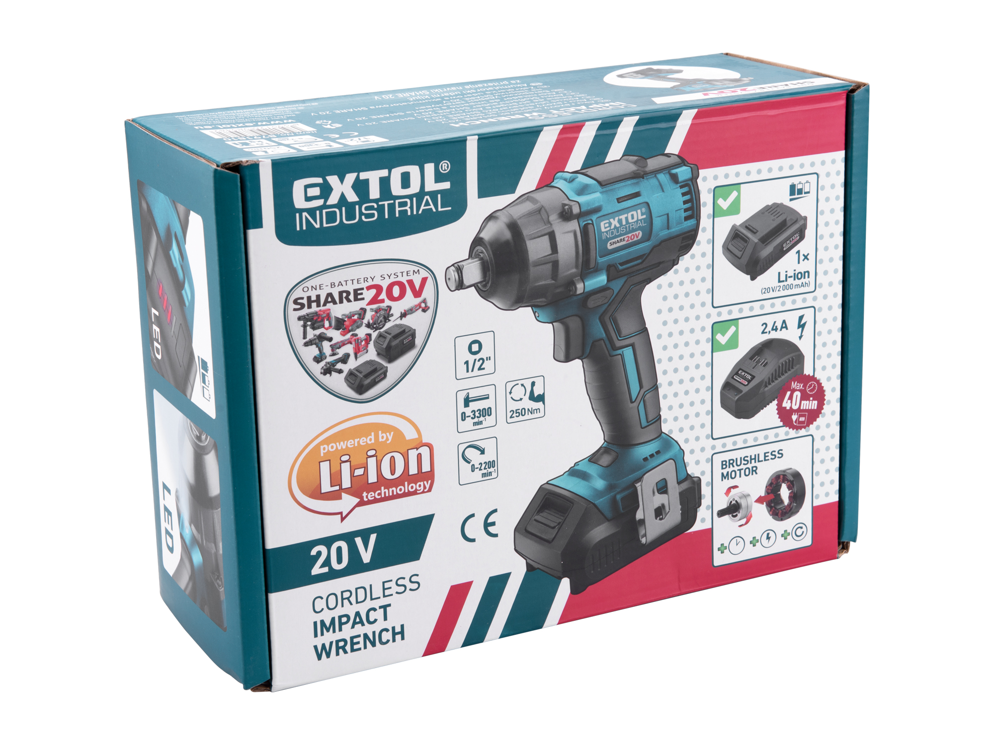 PISTOLA DE IMPACTO EXTOL I 20V ,250NM, 1 BATERIA Y CARGADOR - Imagen 3