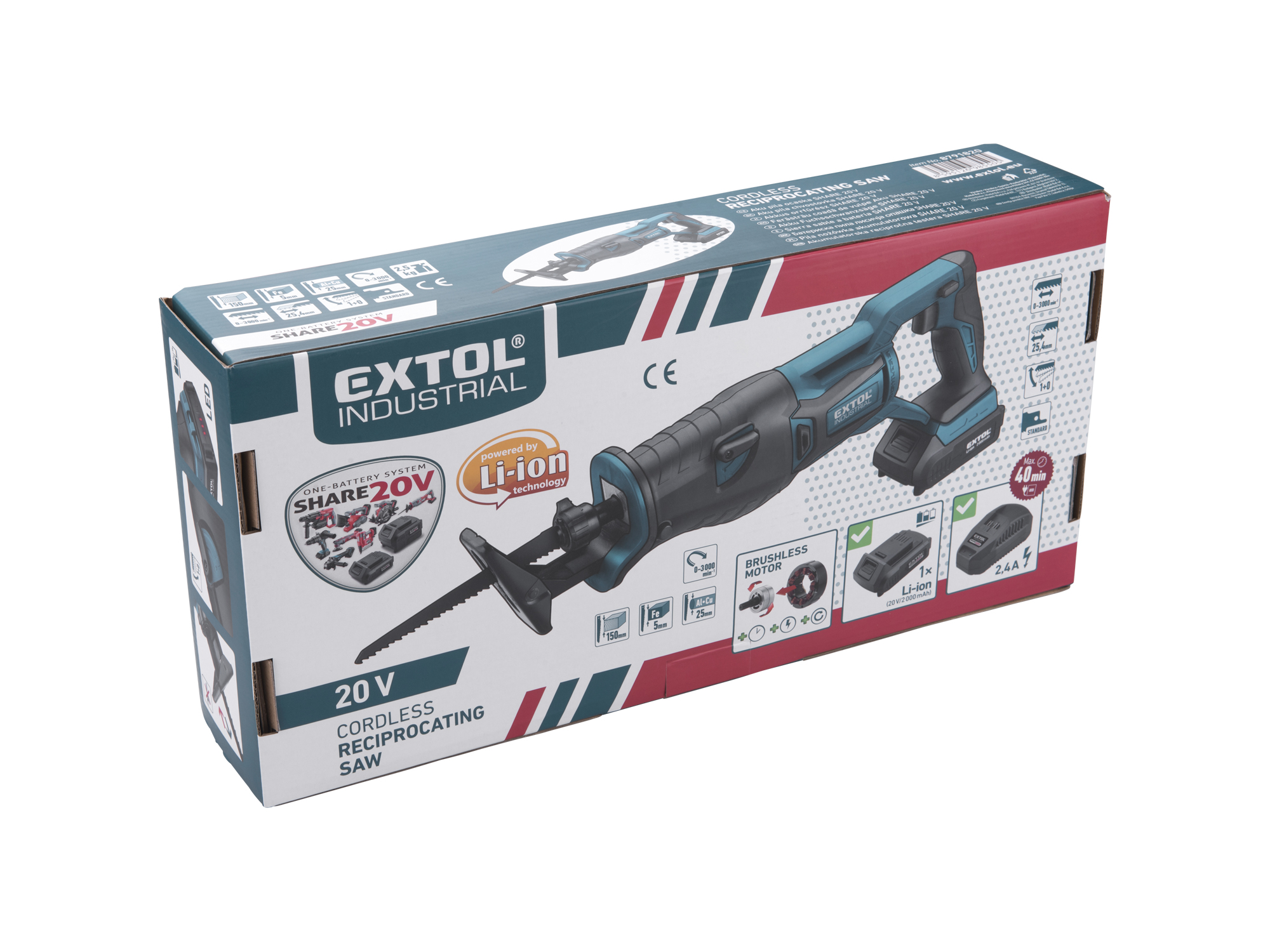 SIERRA SABLE EXTOL I 20V, SIN CARBONES 1 CARGADOR Y 1 BATERIA - Imagen 9
