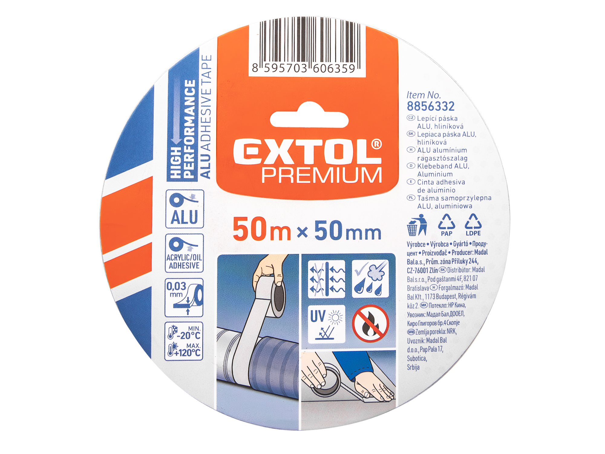 CINTA DE ALUMINIO 50MMX 50MTS TEMP -20 GRADOS C. A +120 GRADOS C.