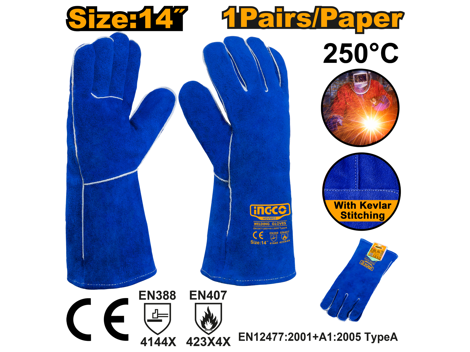 GUANTES DE CUERO AZUL REAL PARA SOLDAR