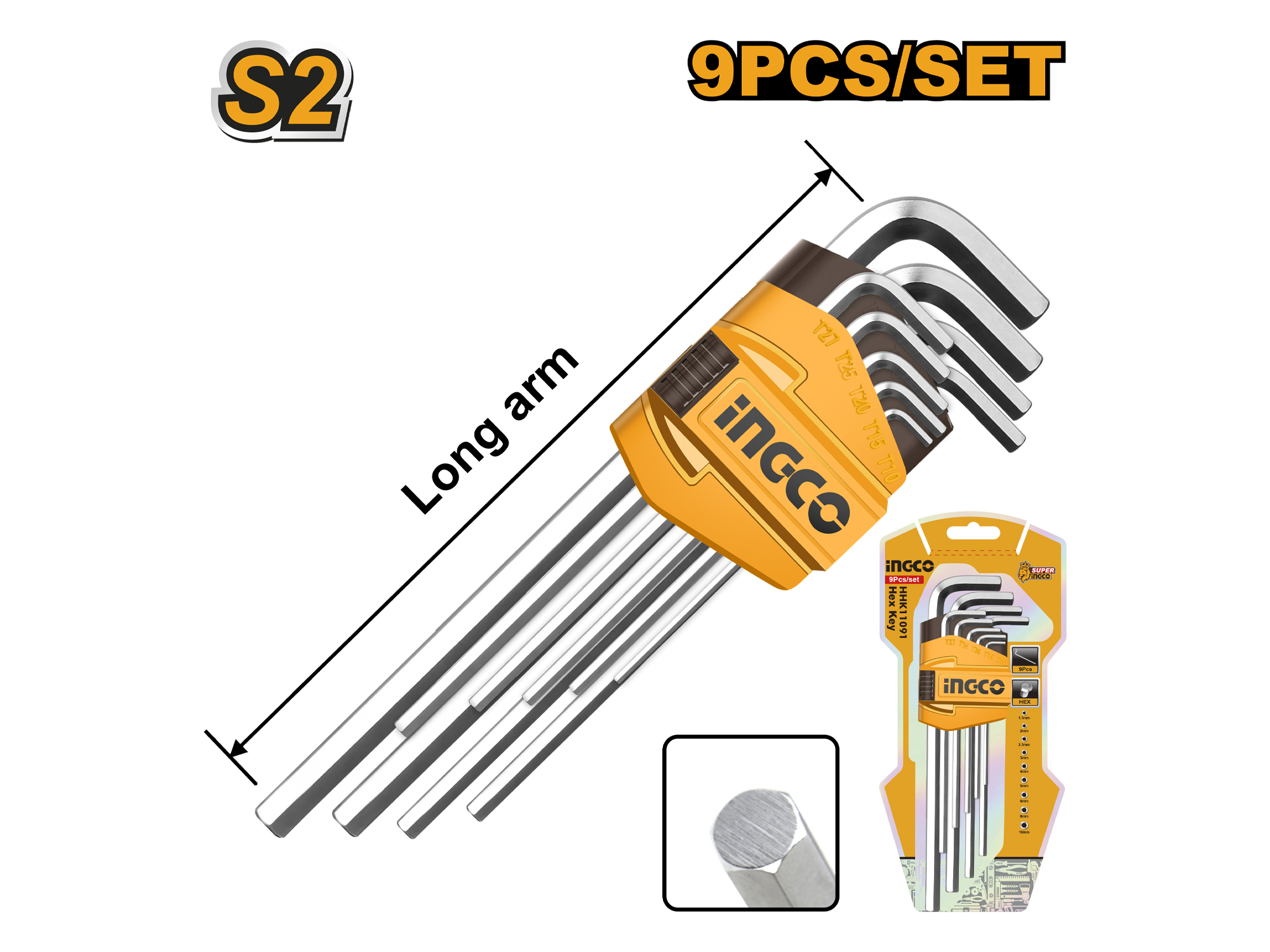 SET DE LLAVES ALLEN HEXAGONALES LARGAS 9PZS