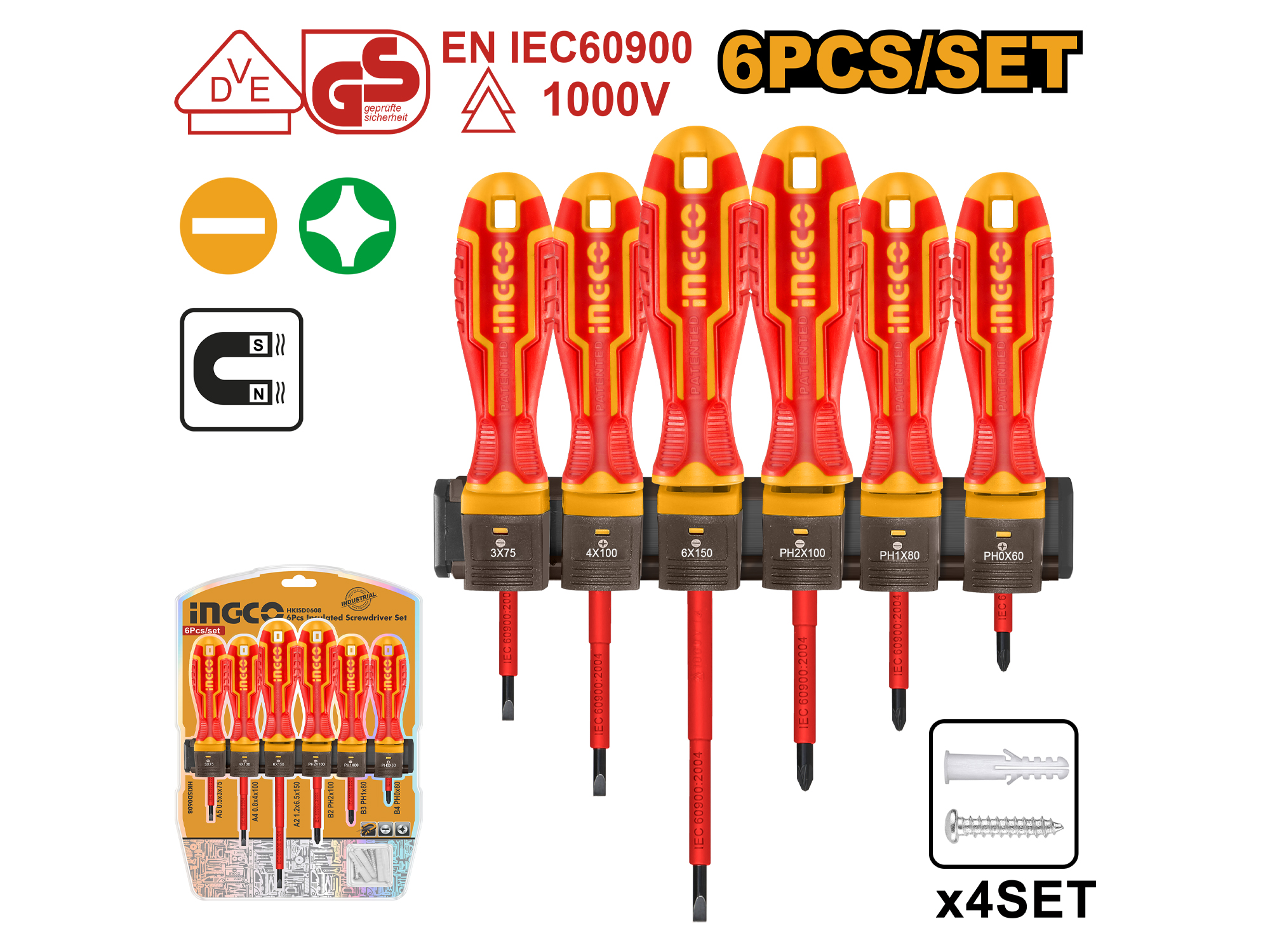 SET DE DESARMADORES AISLADOS PARA ELECTRICISTA 6 PZS