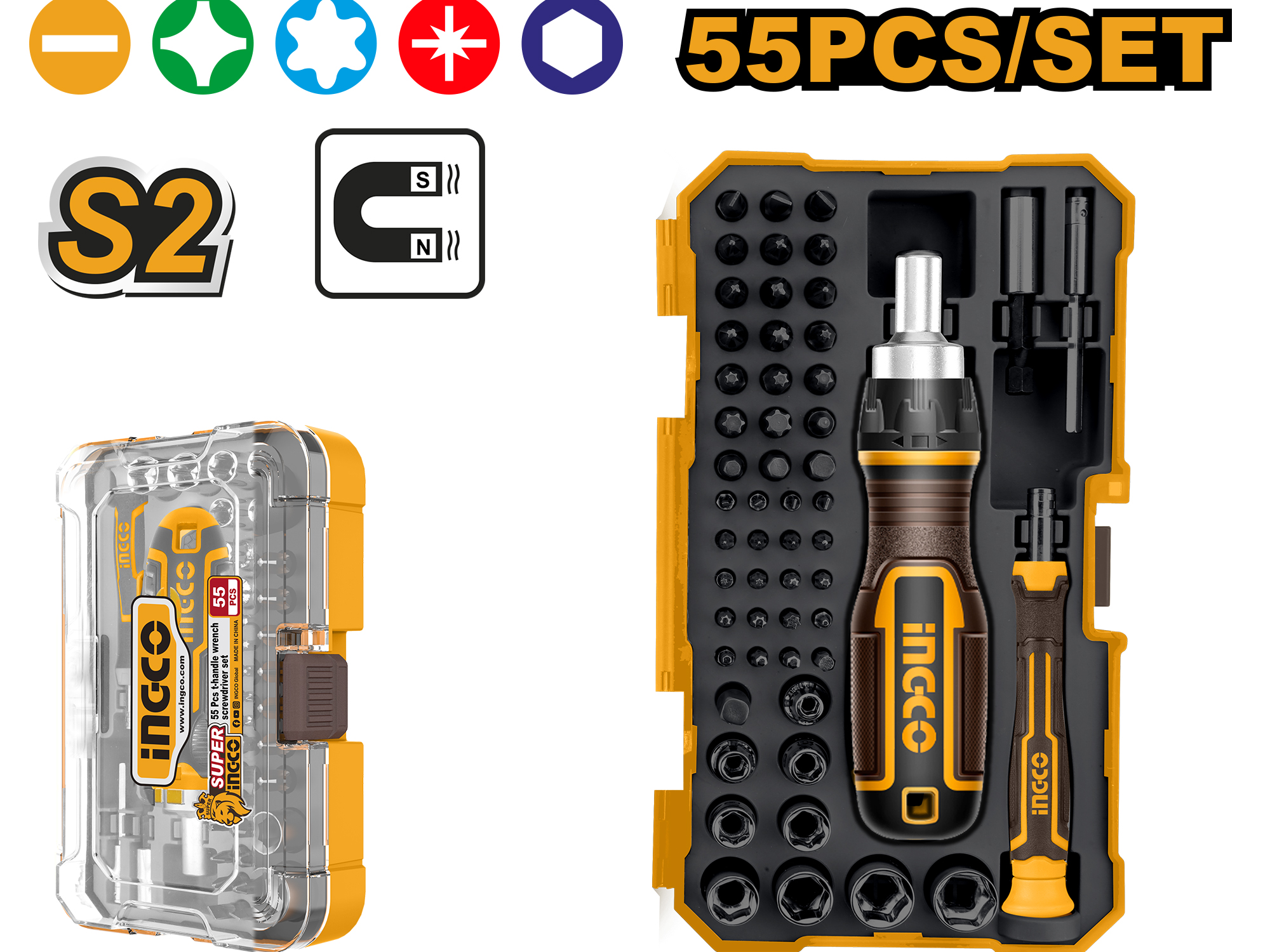 SET DE DESARMADORES TIPO RATCH 1/4" 55 PZS INTERCAMBIAMBLES