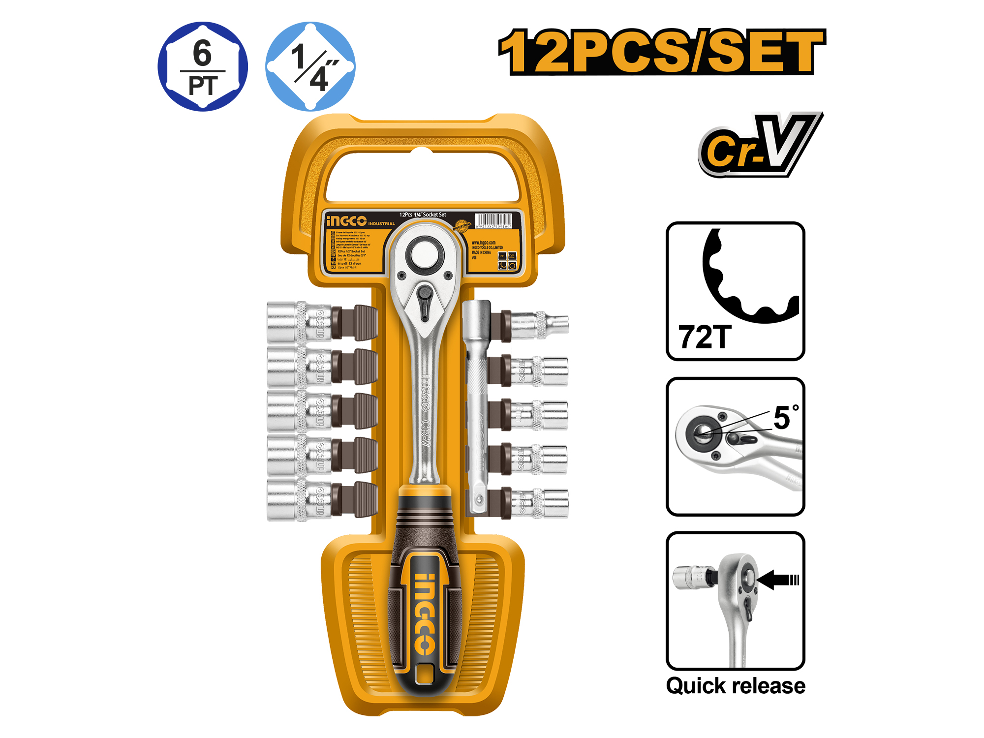 JUEGO DE COPAS CON RATCH 1/4" 12PZS