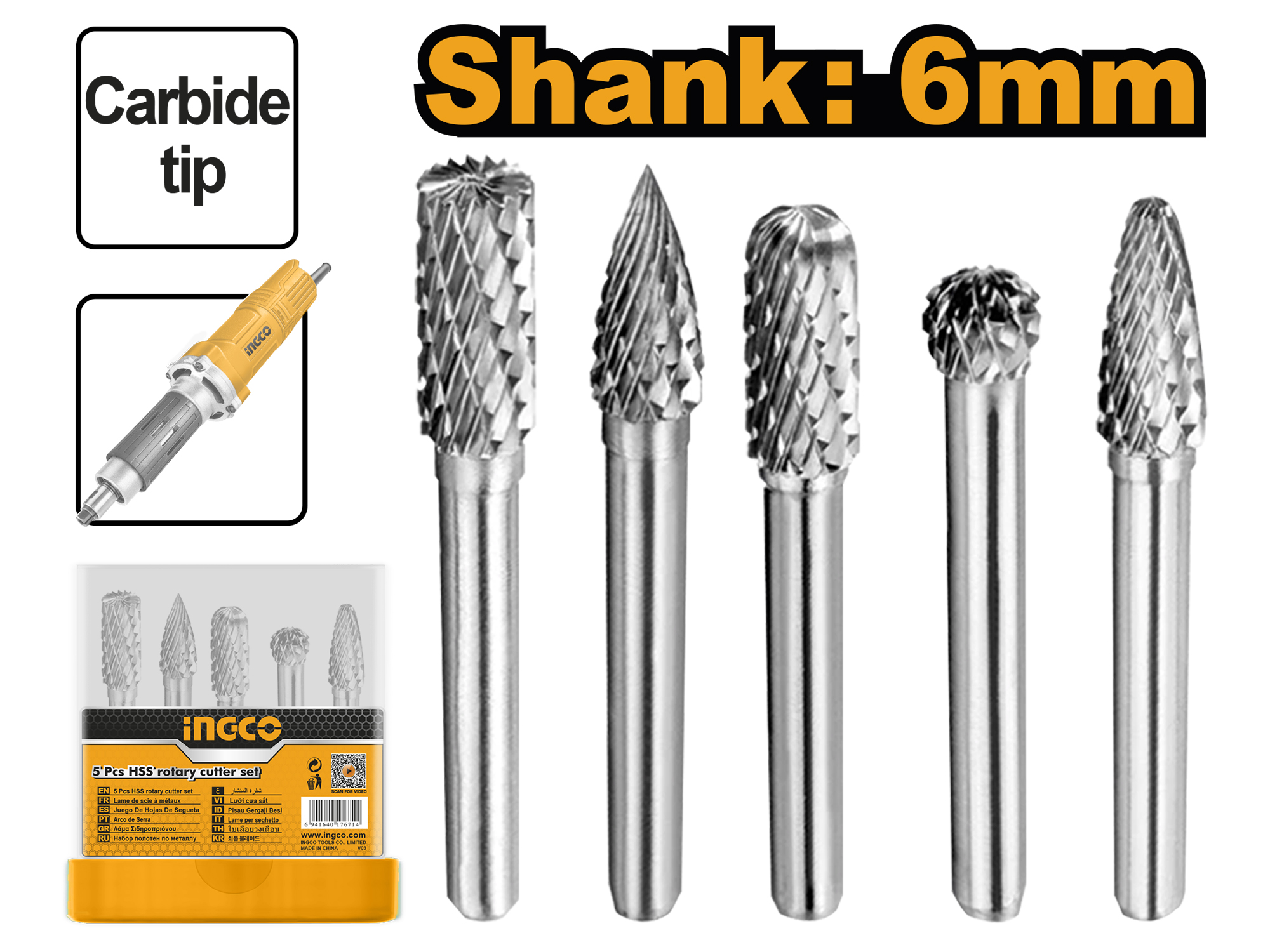 SET DE FRESAS 5 PZS CARBURO DE TUNGSTENO PARA ESMERIL RECTO